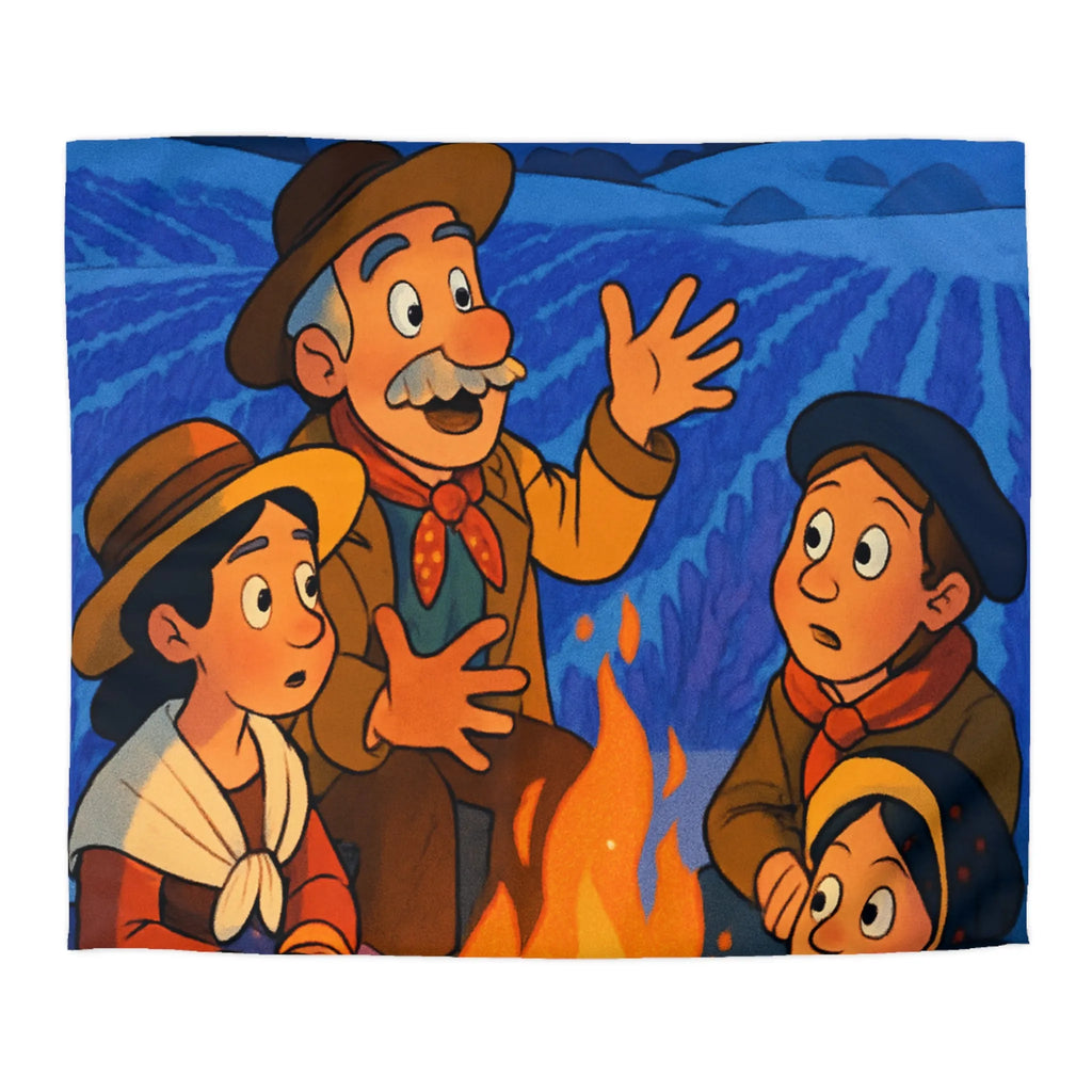 Housse de couette colorée avec scène animée racontant une histoire sous les étoiles