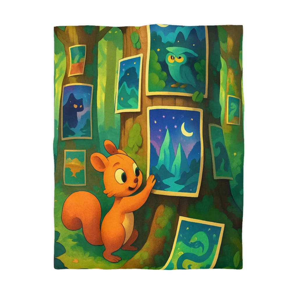 Housse de Couette Enchantée avec Écureuil et Tableaux Nocturnes pour Chambre d'Enfant
