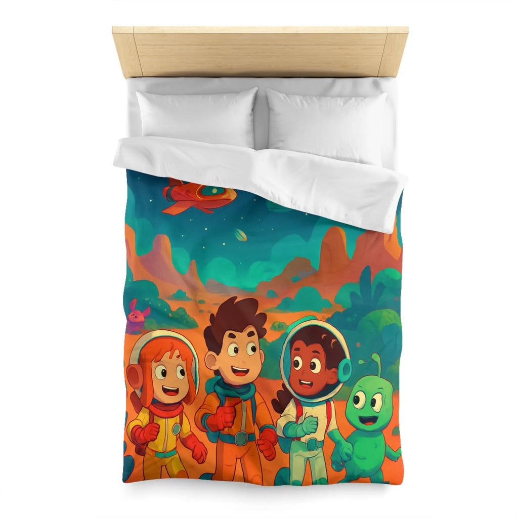Housse de couette espace enfants, design coloré avec astronautes et paysages interstellaires