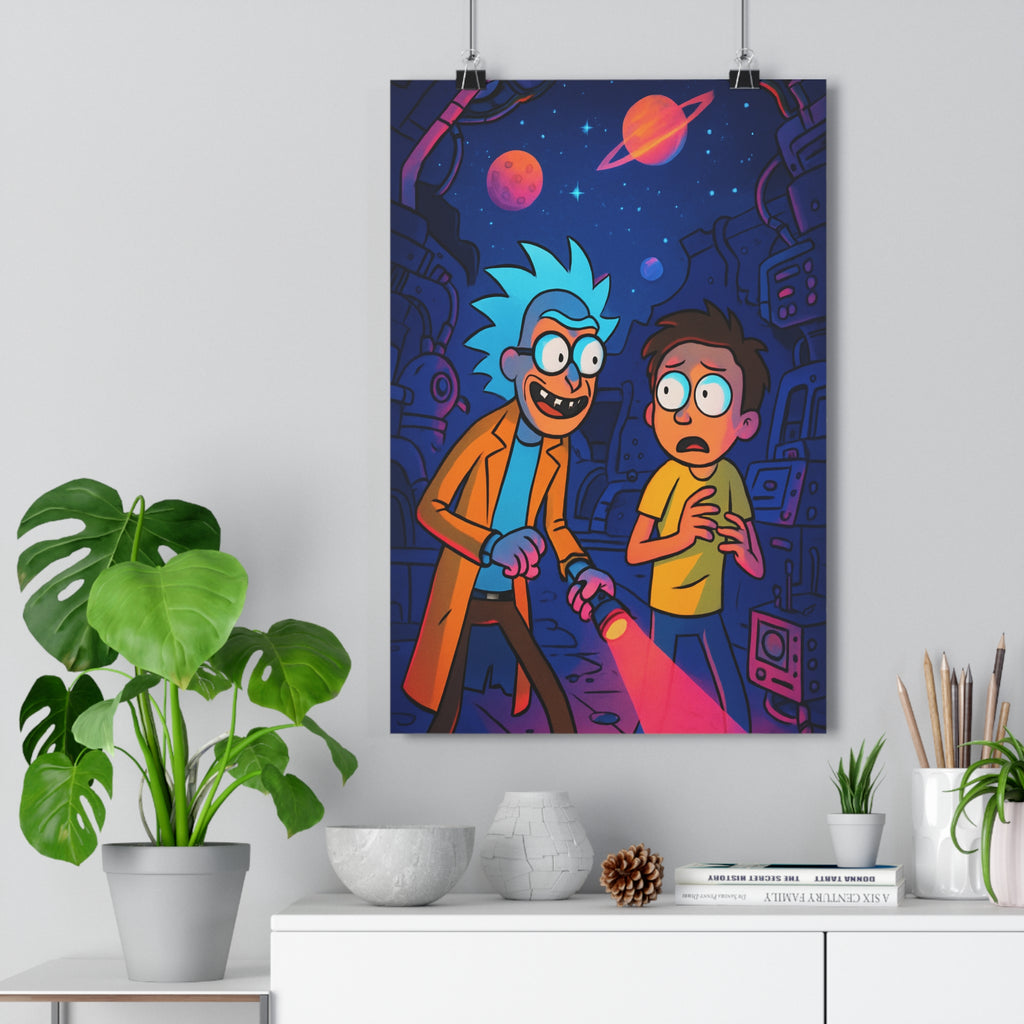 Poster décoratif futuriste aventurier espace orange jaune planètes étoiles colorées chambre salon aventure qualité