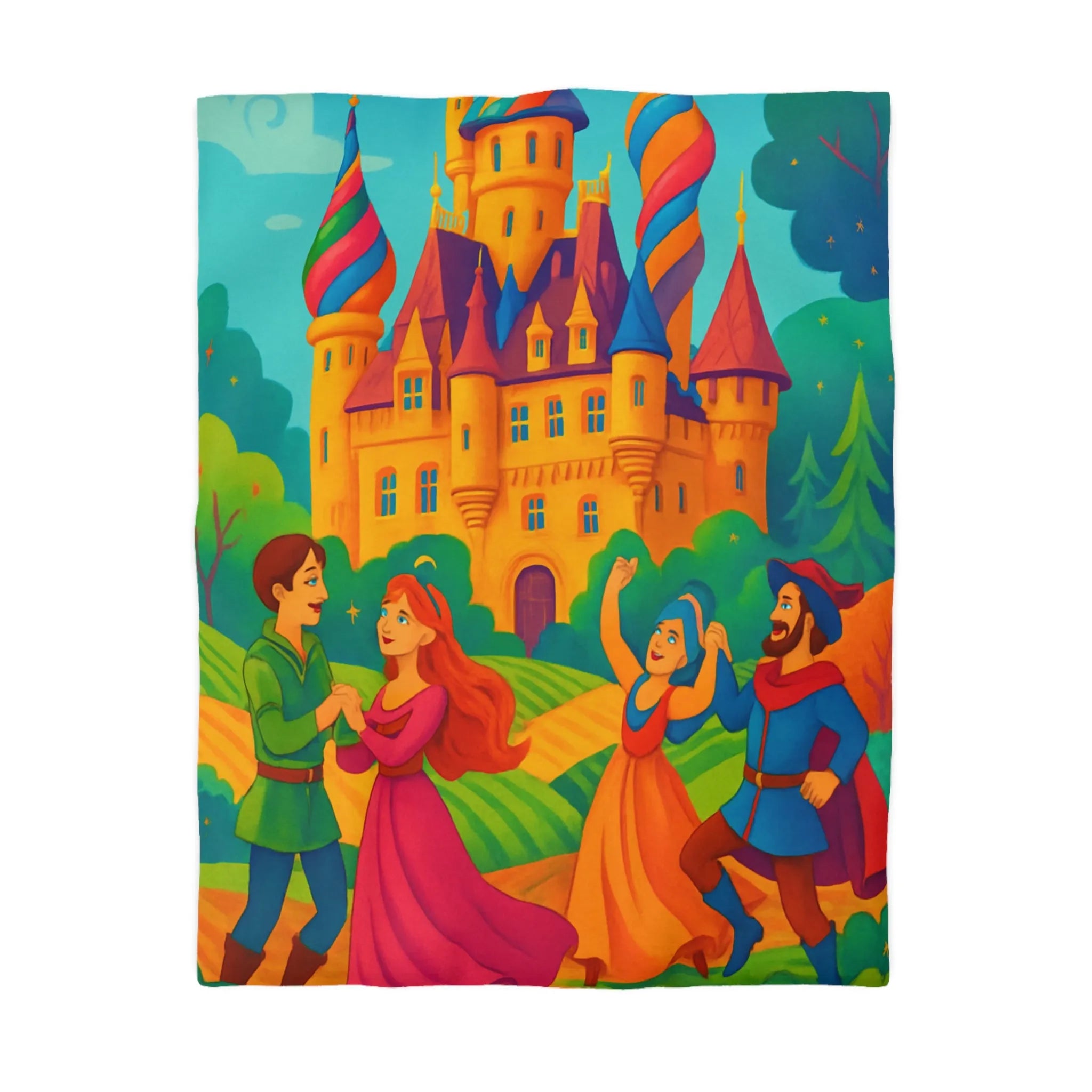 Château Enchanté Coloré et Danse Joyeuse en Paysage Féérique Idéal pour Chambres d'Enfants