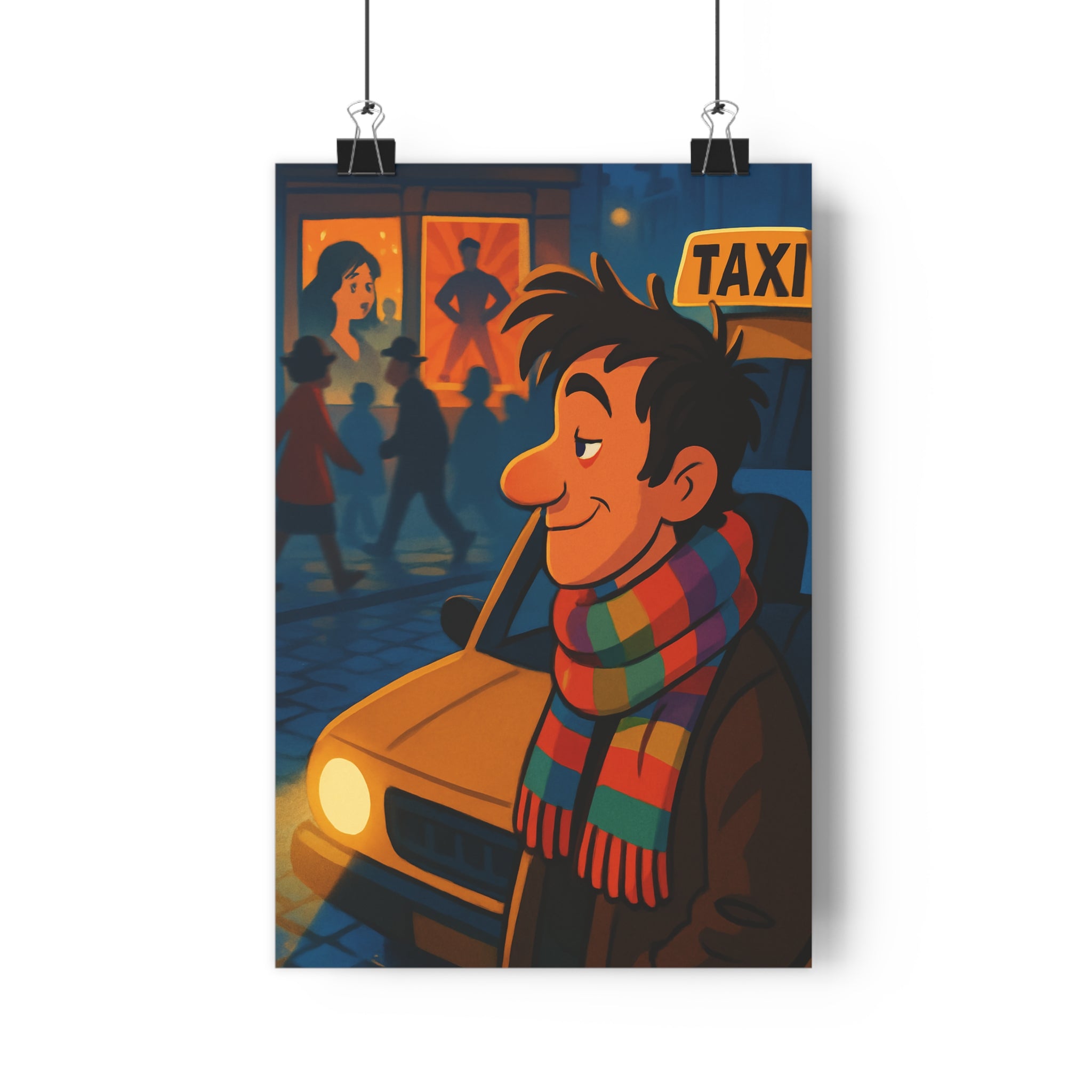 Poster décoratif dessin animé jaune rouge ville lumineux joyeux chambre salon tendance qualité unique