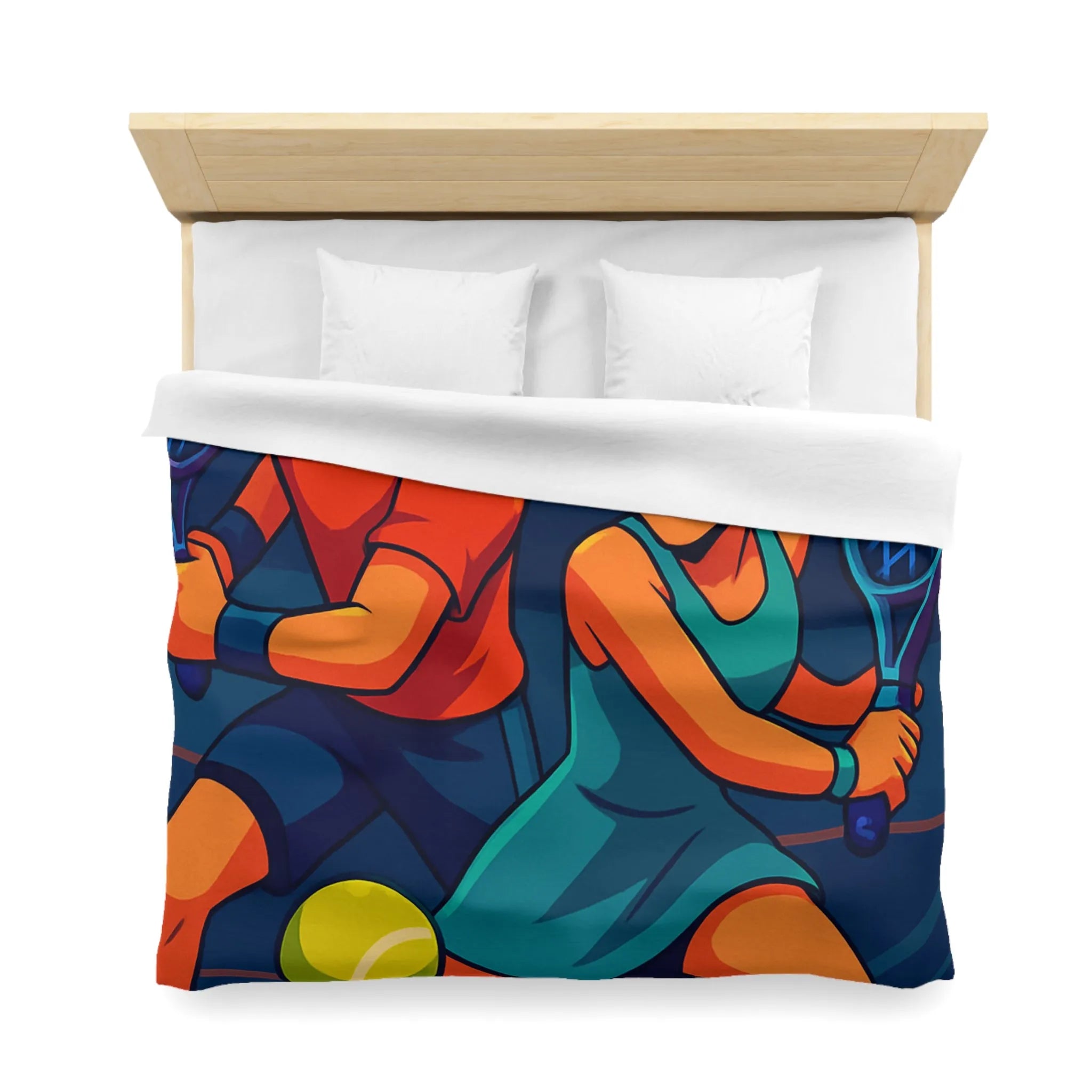 Housse de couette dynamique avec joueurs de tennis en style vectoriel coloré et moderne