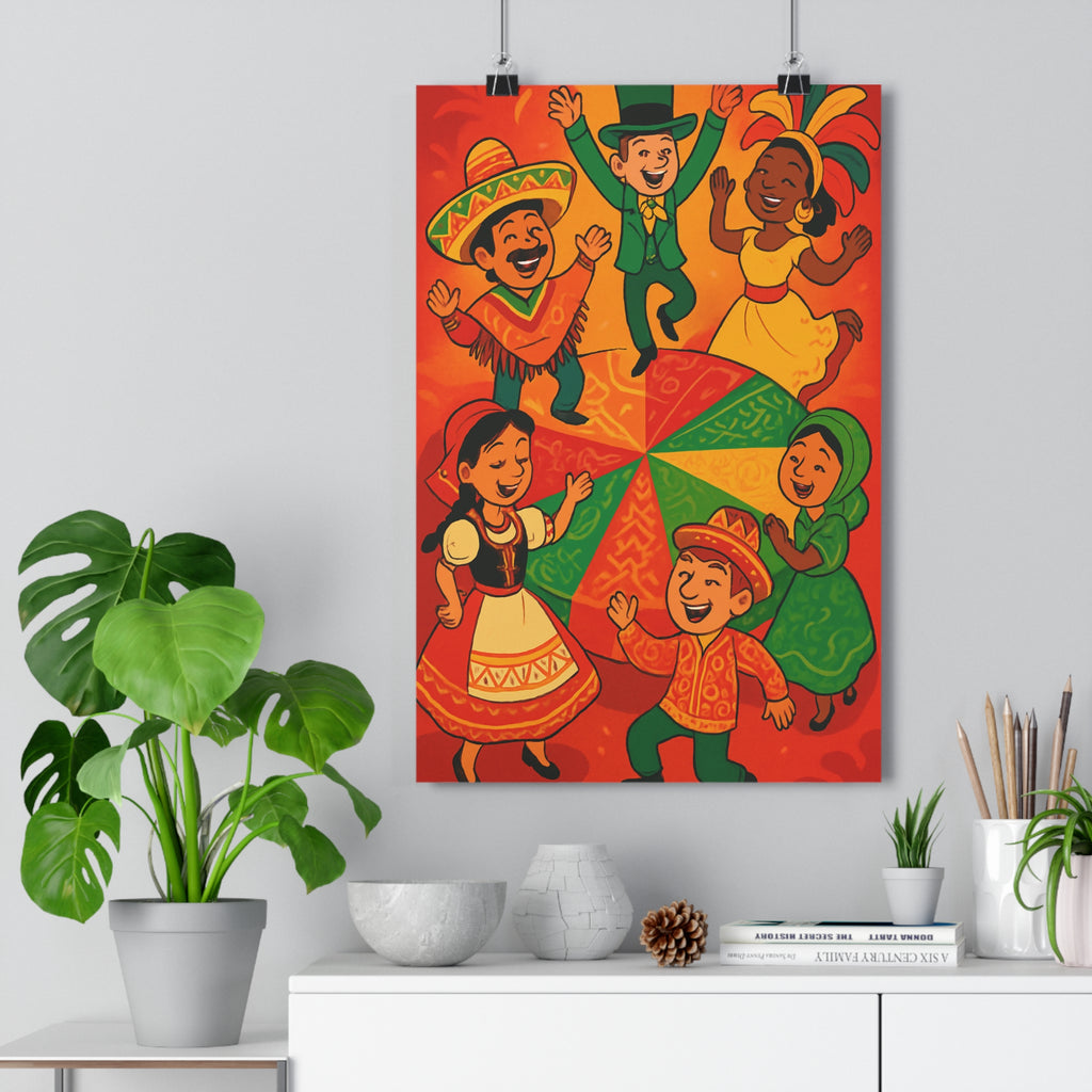 Poster décoratif rouge jaune vert artistique traditionnel ambiance joyeuse festive salon chambre vibrant chaleureux