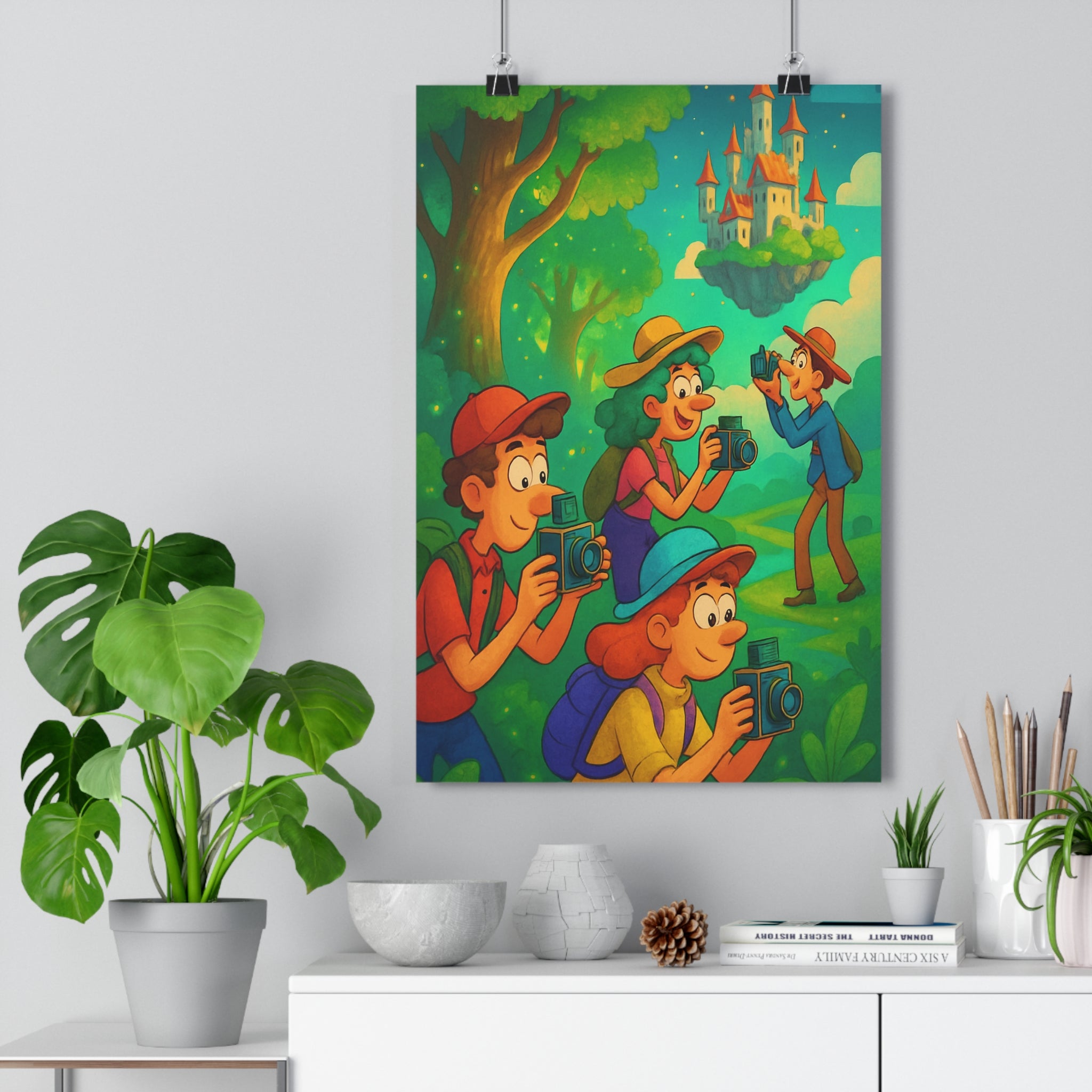 Poster décoratif cartoon vert bleu magique aventure forêt chambre enfant joyeux créatif fantaisie unique