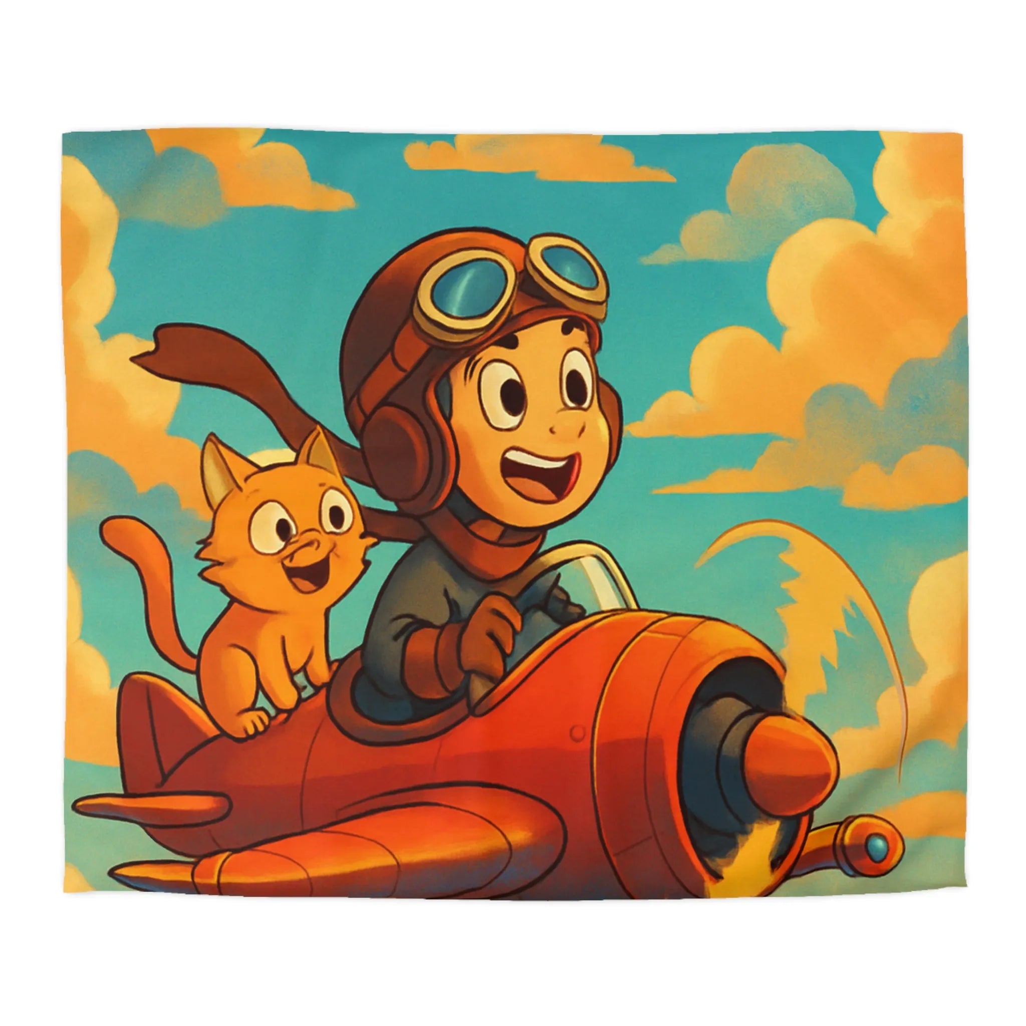 Envolez-vous vers l'aventure avec votre chat dans un ciel magique et coloré
