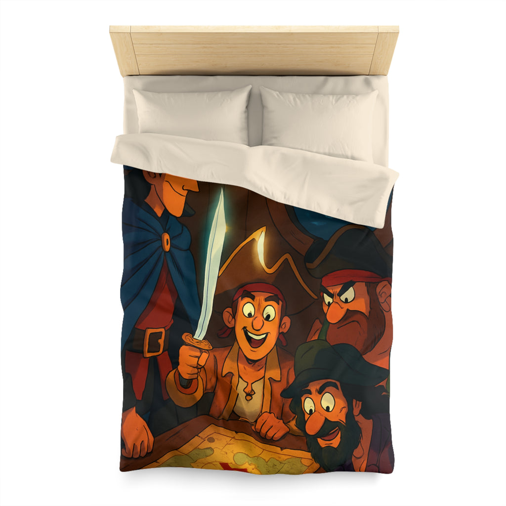 Housse de Couette Pirate Cartoon avec Carte Trésor et Équipage Sous Lampe