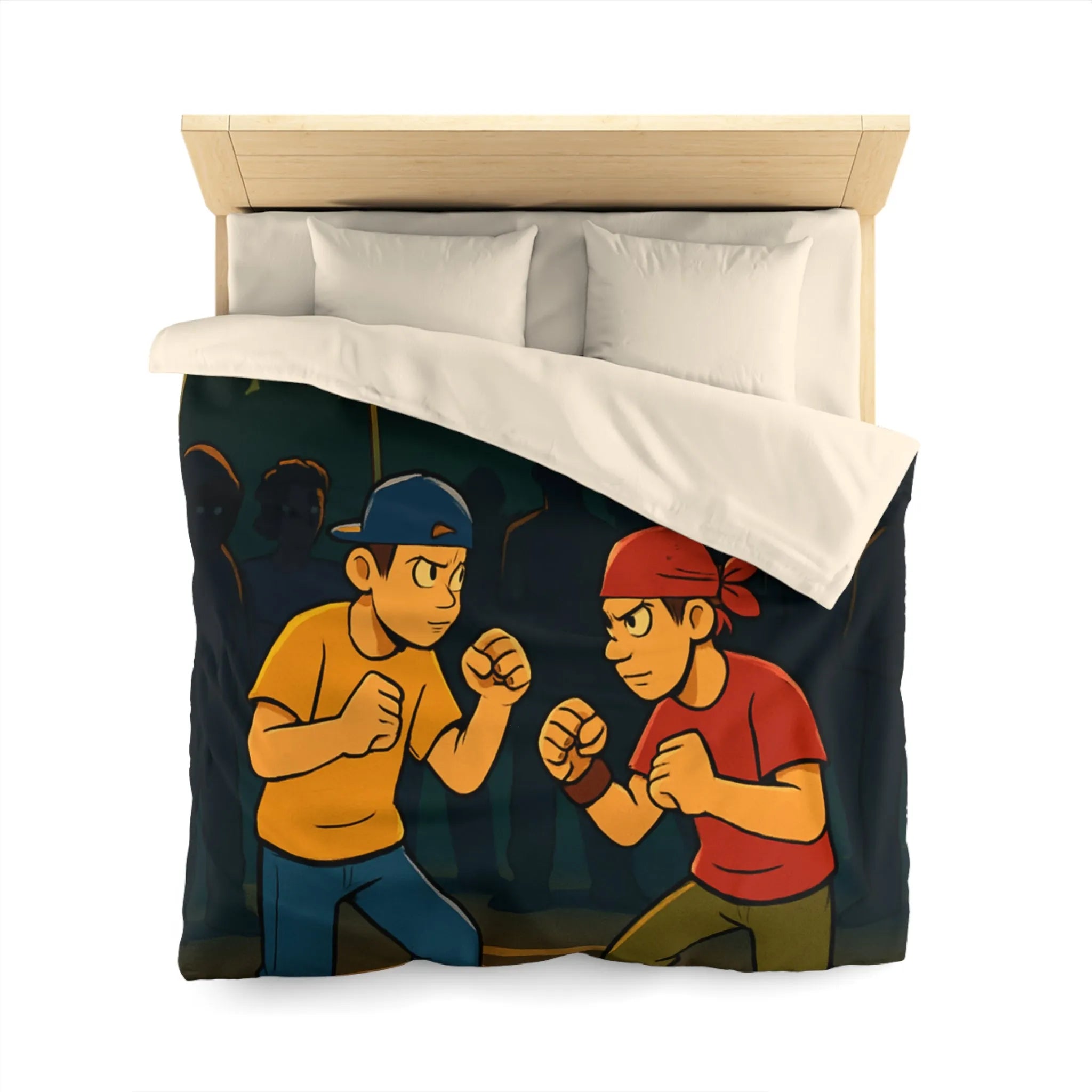 Housse de couette avec illustration urbaine de deux boxeurs sous lampadaires la nuit