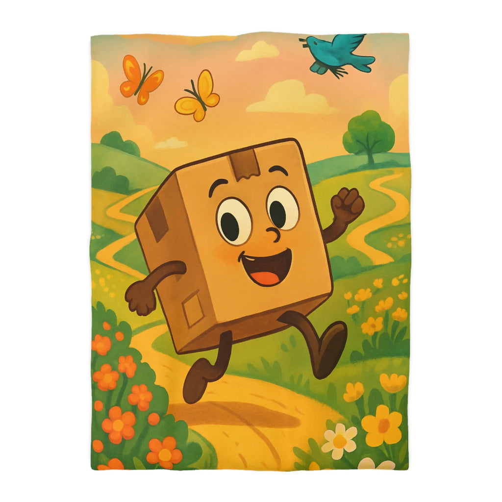 Housse de couette joyeuse avec paysage printanier et boîte sautillante amicale