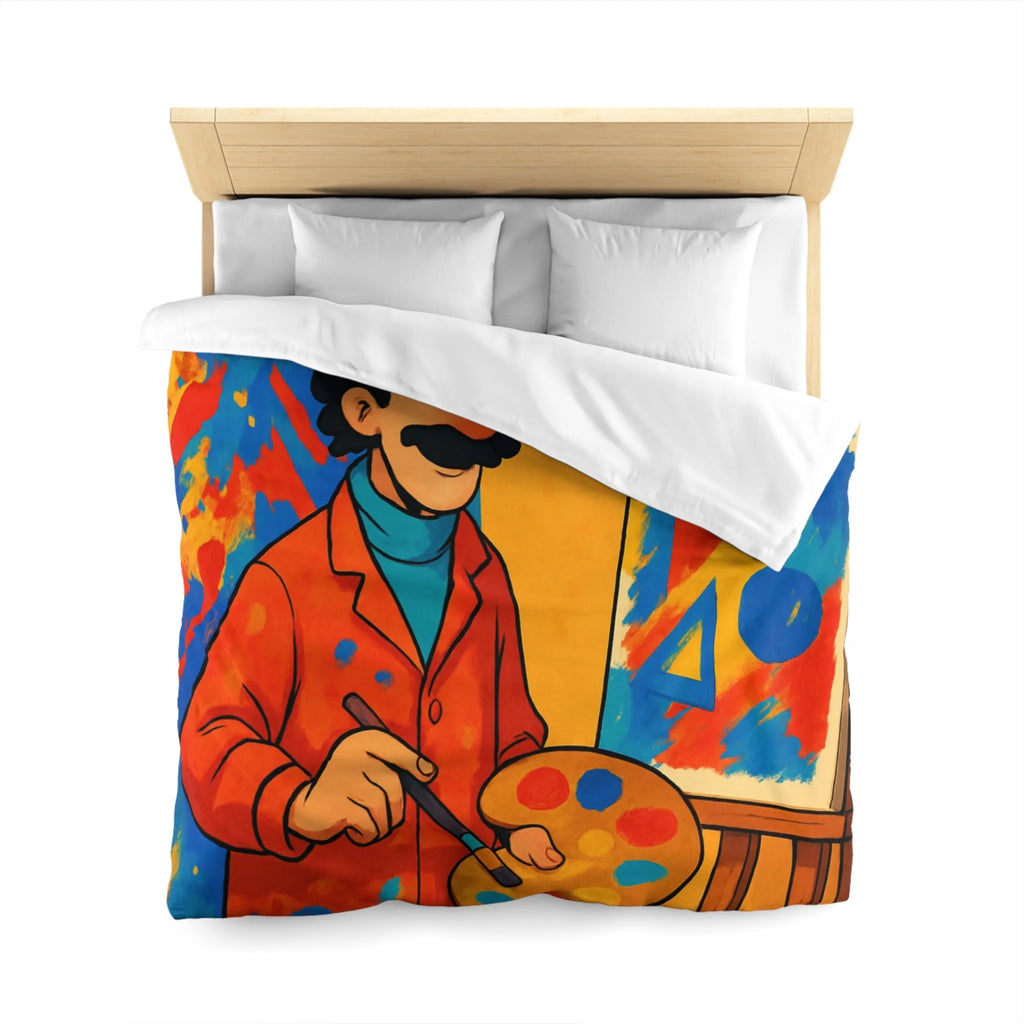 Housse de Couette Artiste Coloré avec Palette et Arrière-Plan Géométrique Expressif