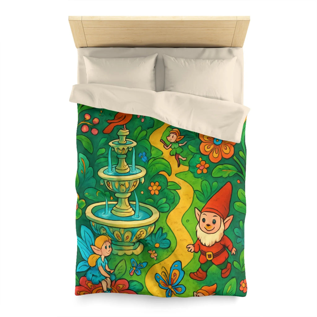 Housse de couette enfant avec lutins, fées, et papillons dans une forêt enchantée