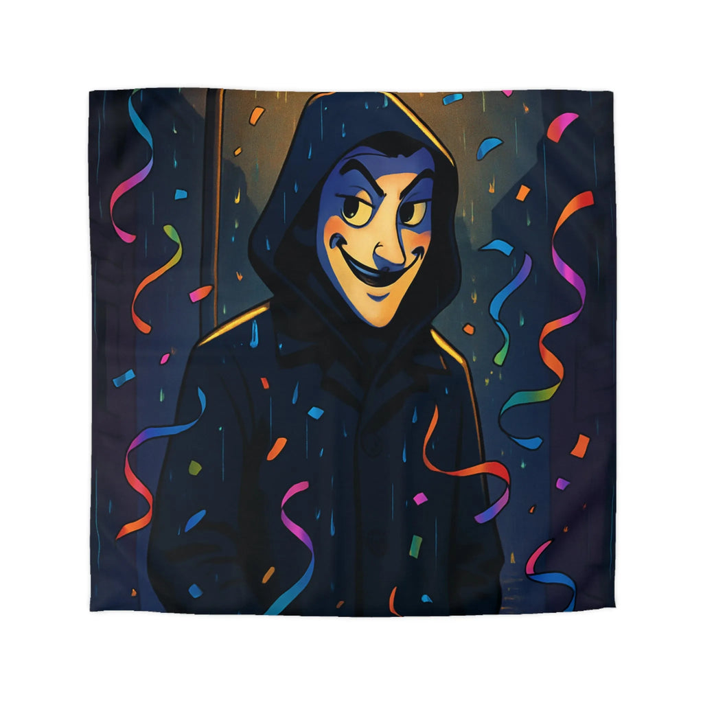 Housse de couette artistique joyeuse avec personnage mystérieux sous réverbère nocturne coloré