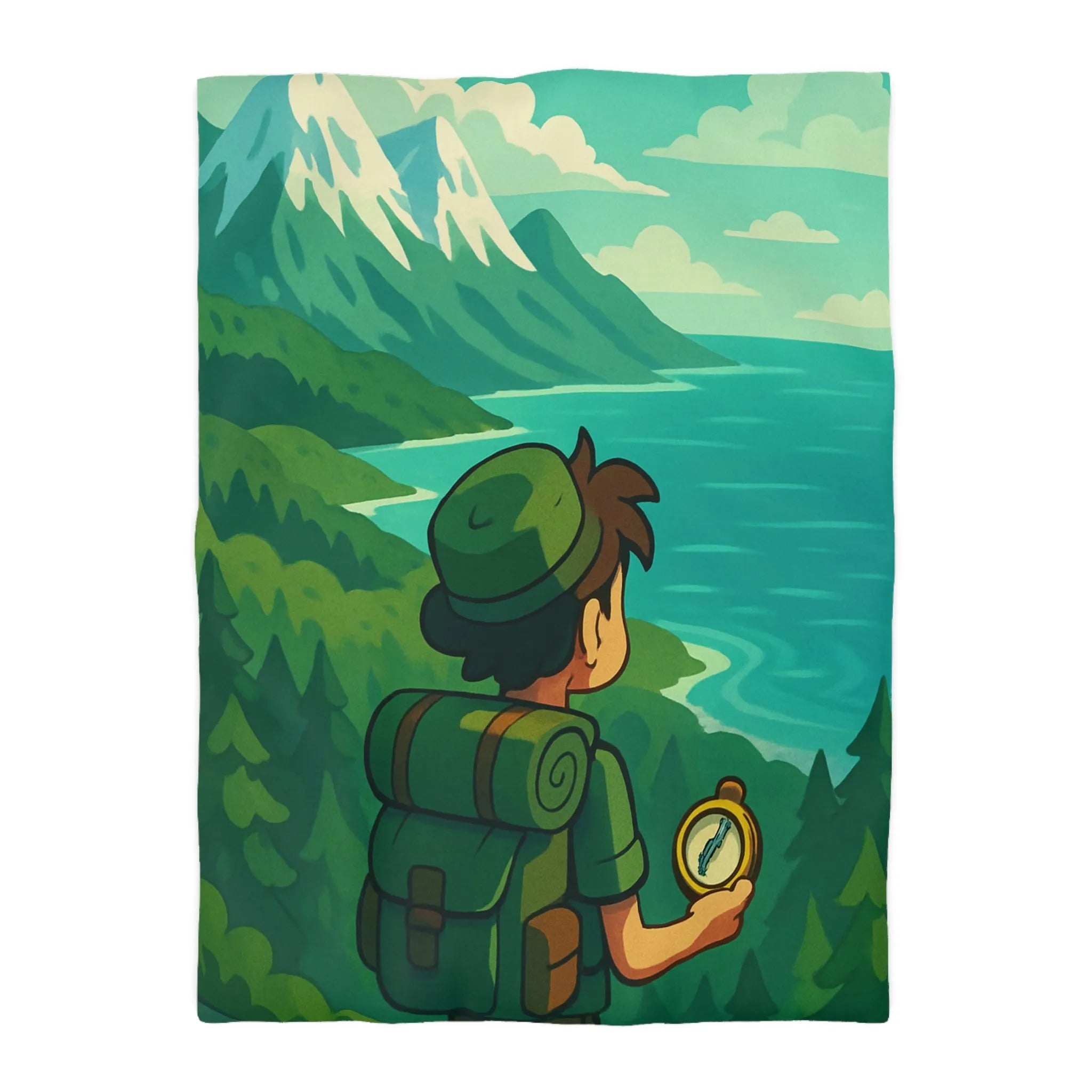 Aventure en montagne pour une housse de couette nature et voyageur contemplatif