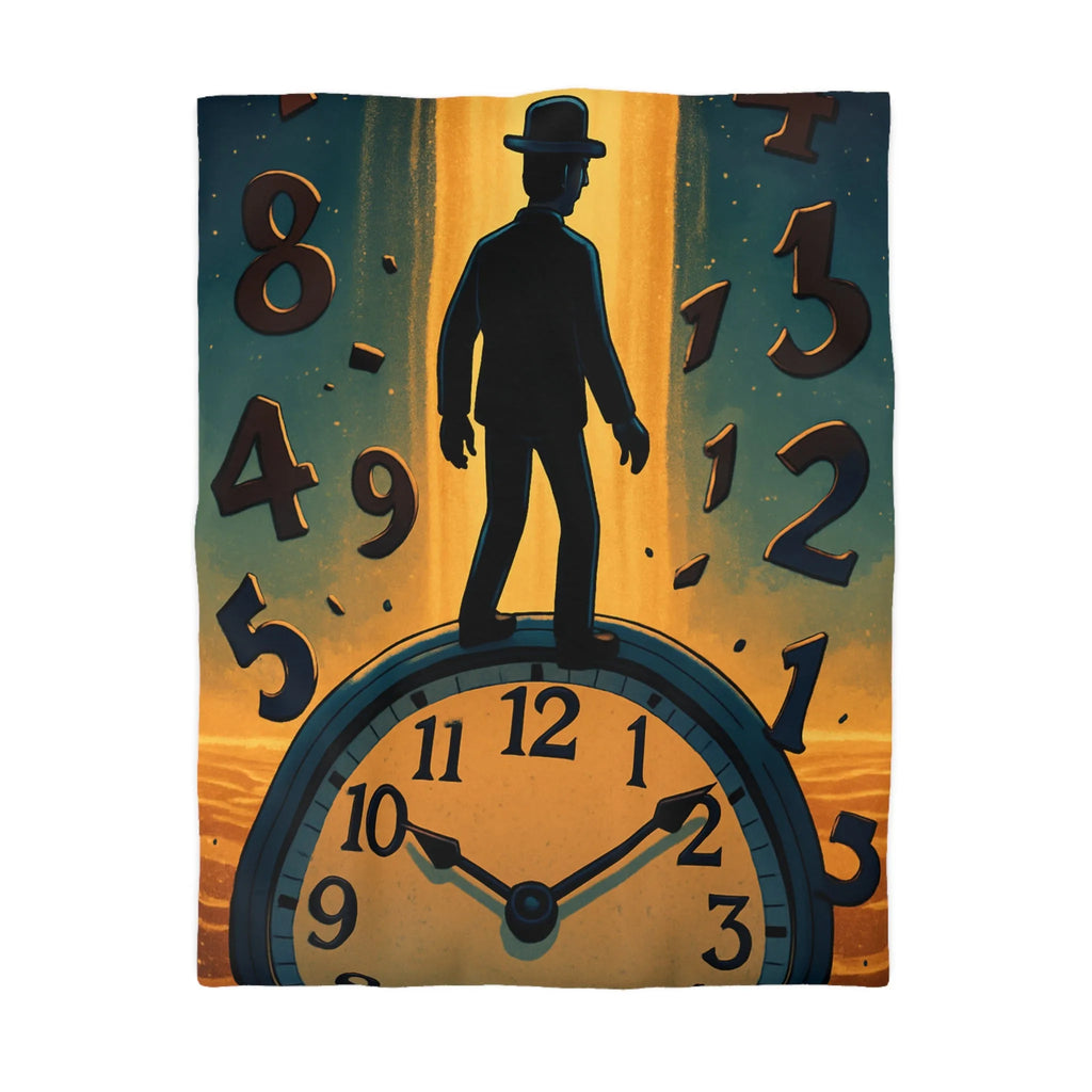 Housse de couette avec horloge mystique et voyageur des rêves en noir