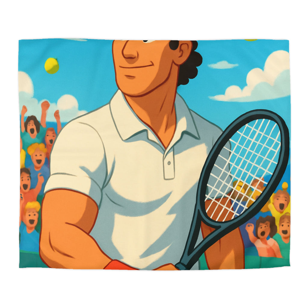 Housse de couette vibrante avec joueur de tennis vintage, bandeau et balles jaunes