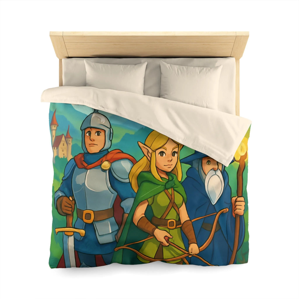 Housse de Couette Fantasy avec Chevalier, Archer Elf, Magicien, Château et Dragons