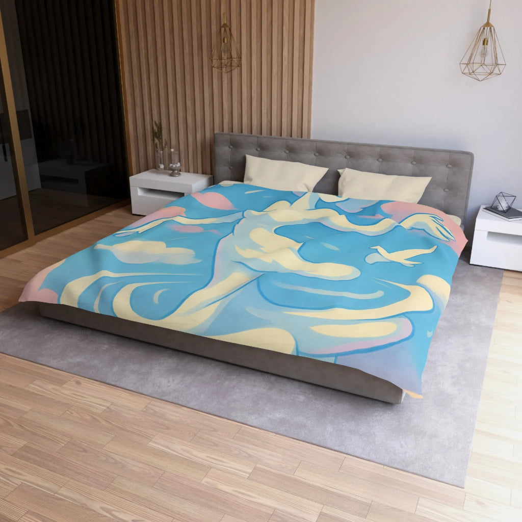 Ciel Enchanté: Housse de Couette Artistique avec Nuages et Oiseaux en Harmonie Paisible