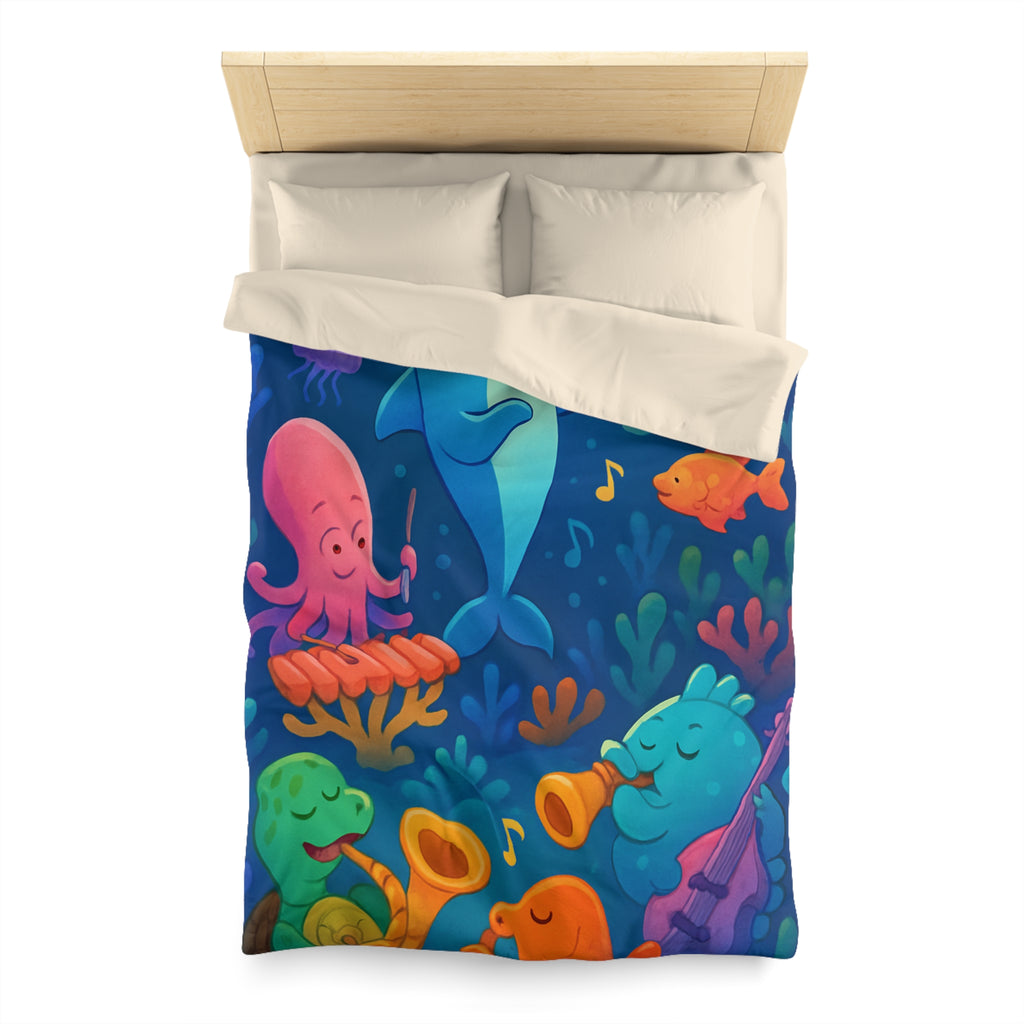 Housse de couette océan joyeux avec animaux marins et notes musicales colorées
