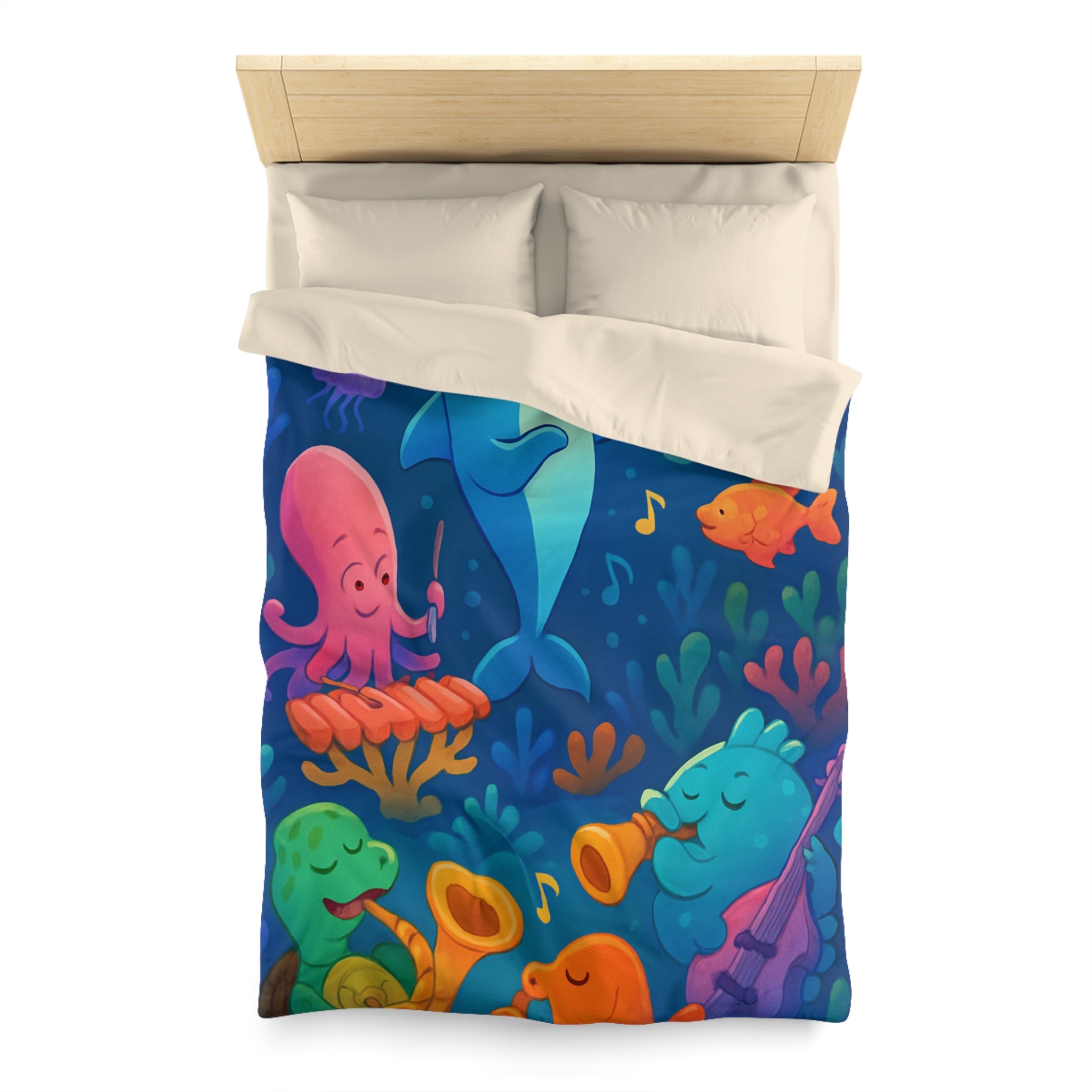 Housse de couette océan joyeux avec animaux marins et notes musicales colorées