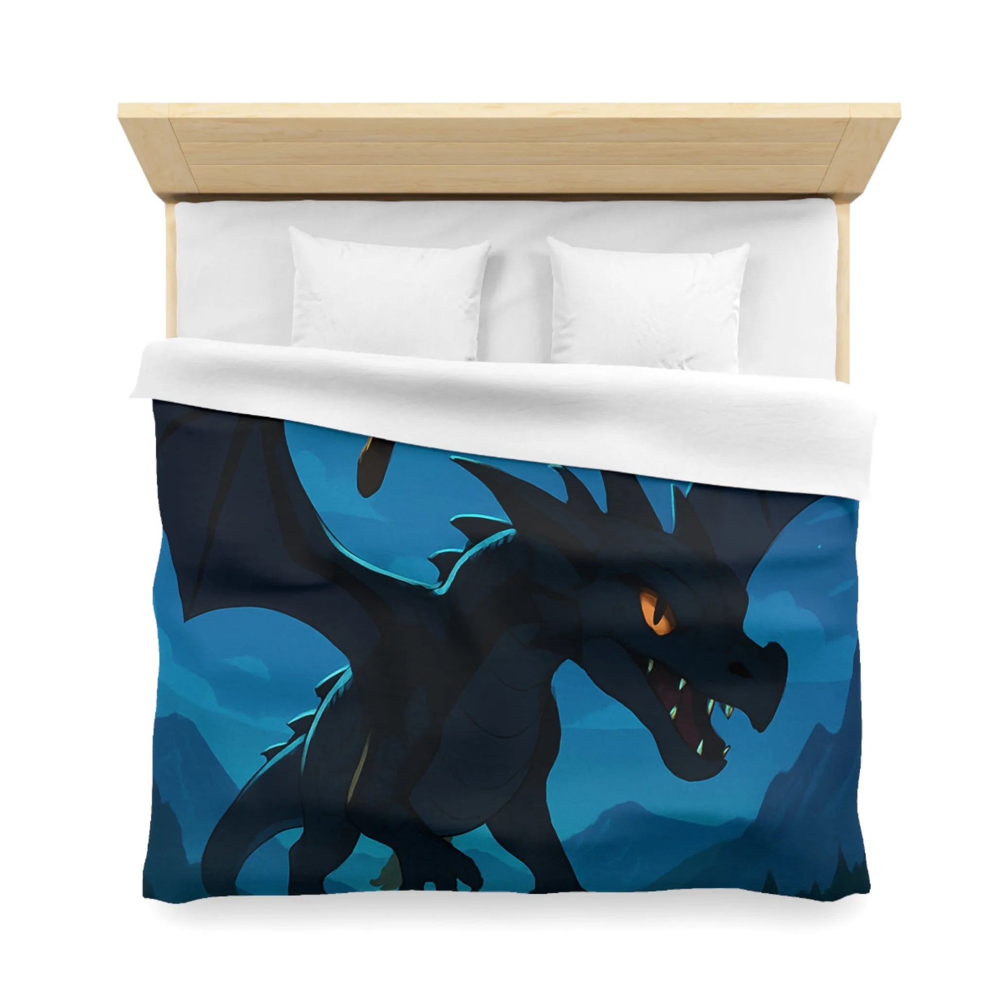 Housse de couette épique avec dragon volant et sorcier sous la pleine lune magique