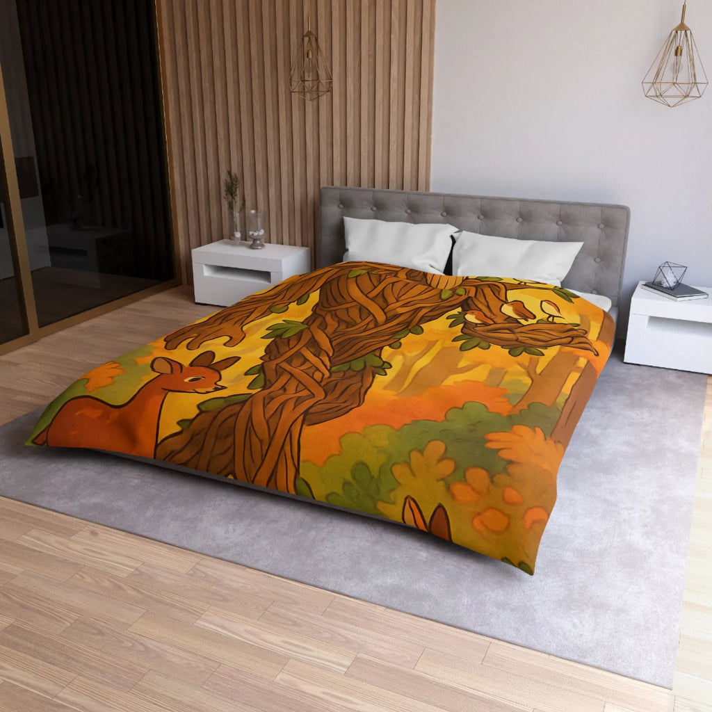 Housse de couette enchantée avec arbre humanoïde et animaux de la forêt colorés