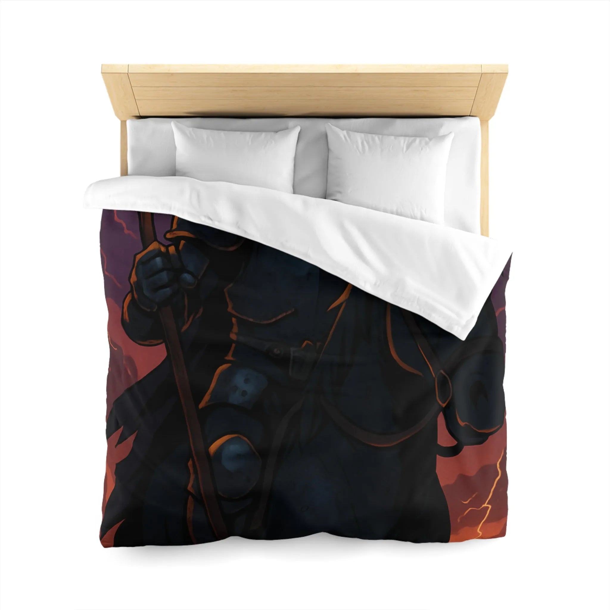 Housse de couette à motif intrigant avec faucheuse menaçante et cheval sombre en action