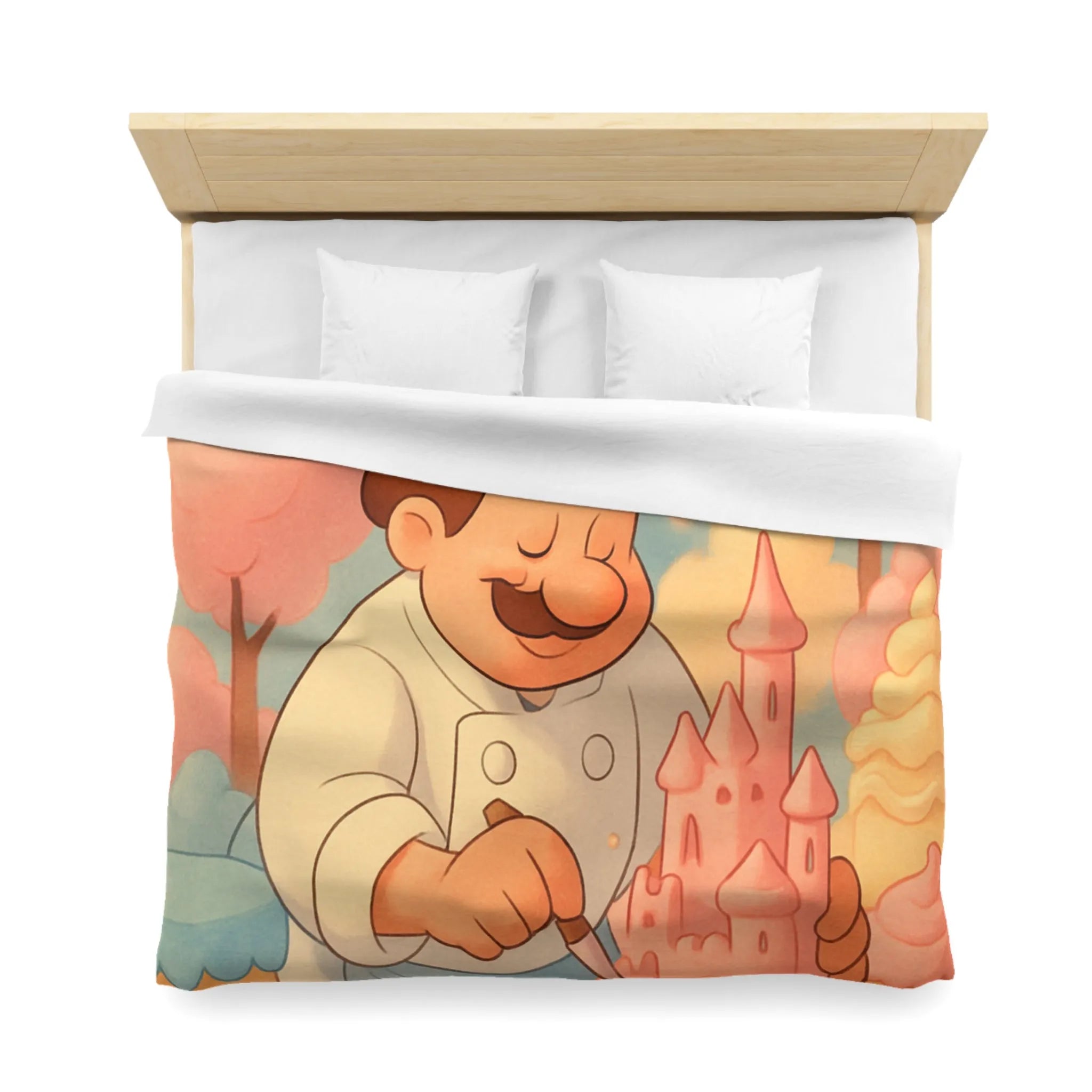 Housse de couette avec pâtissier créatif et château en crème pâtissière colorée