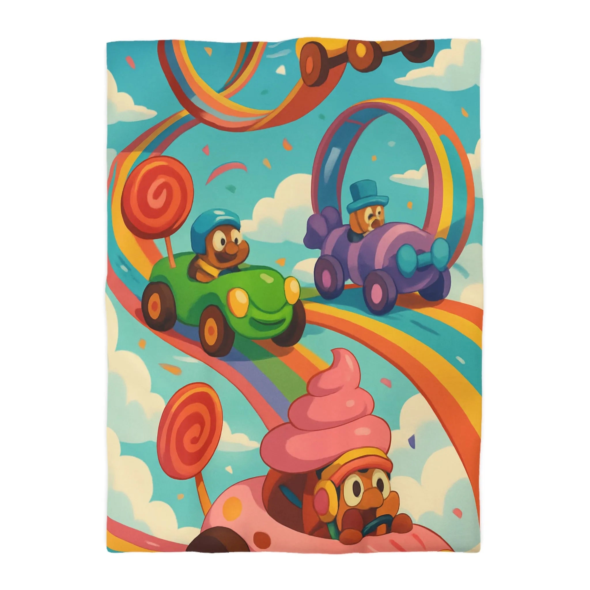 Housse de Couette Arc-en-Ciel avec Voitures Colorées et Animaux Amusants Idéale pour Enfant