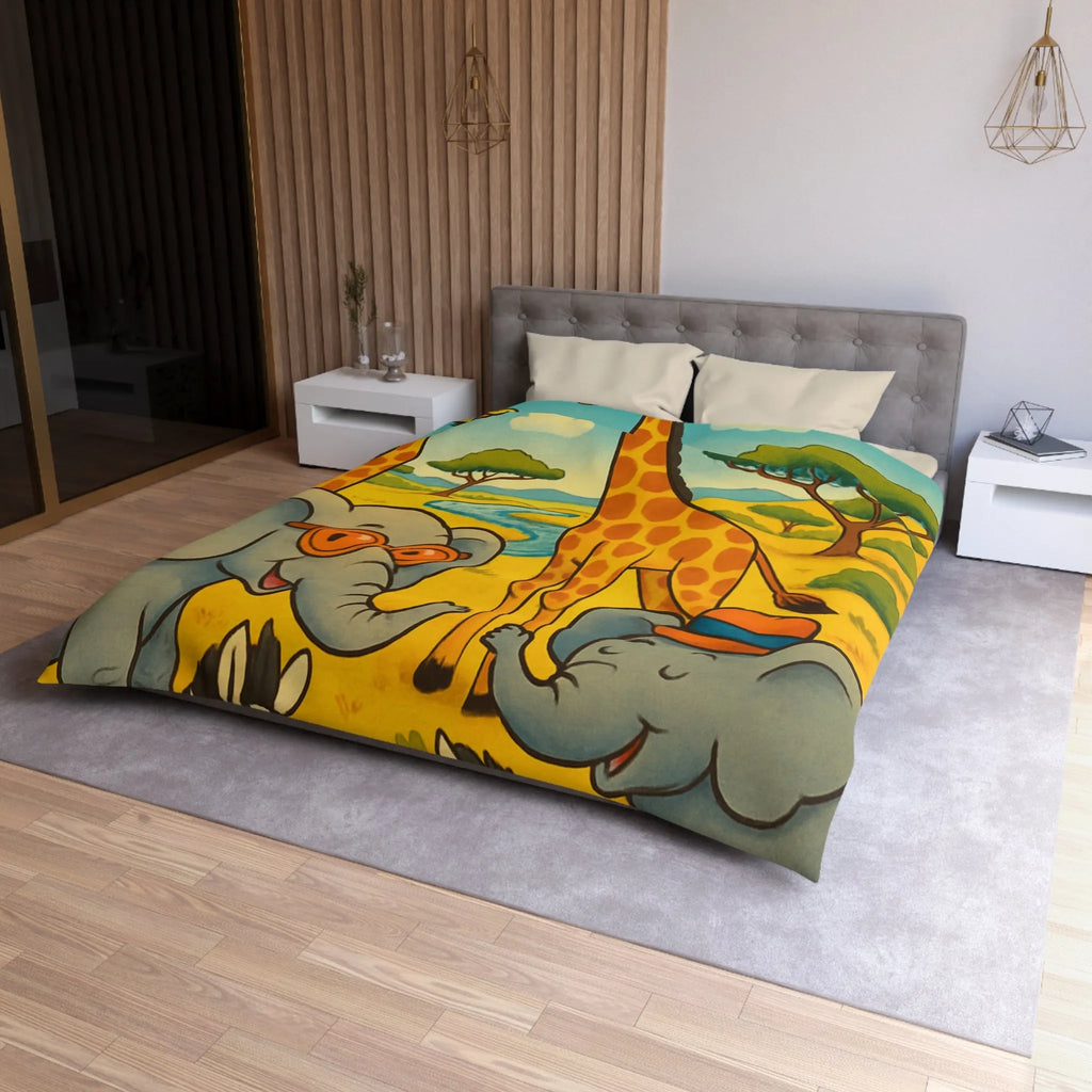 Housse de couette colorée avec animaux de la savane pour chambre d'enfant joyeuse