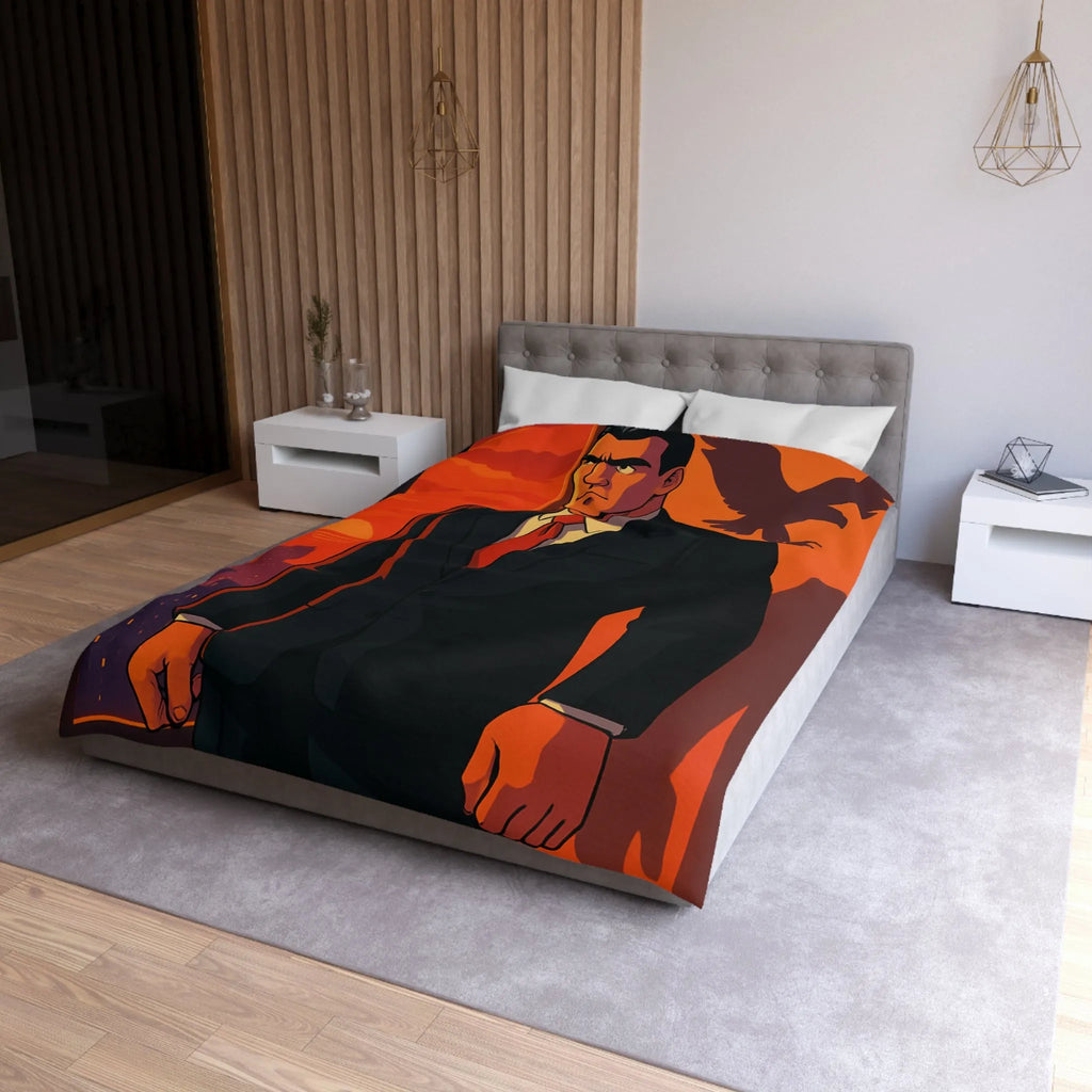 Housse de Couette au Style Épuré avec Silhouette Énigmatique et Coucher de Soleil