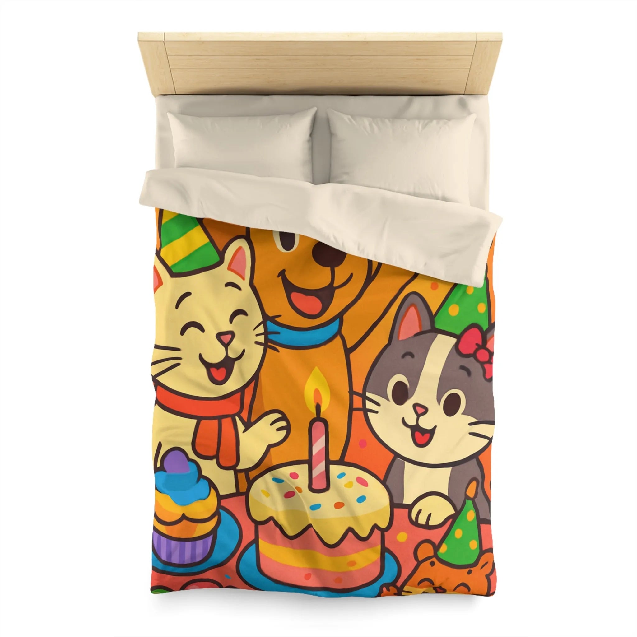 Housse de couette joyeuse et colorée avec animaux en fête pour chambre d'enfant