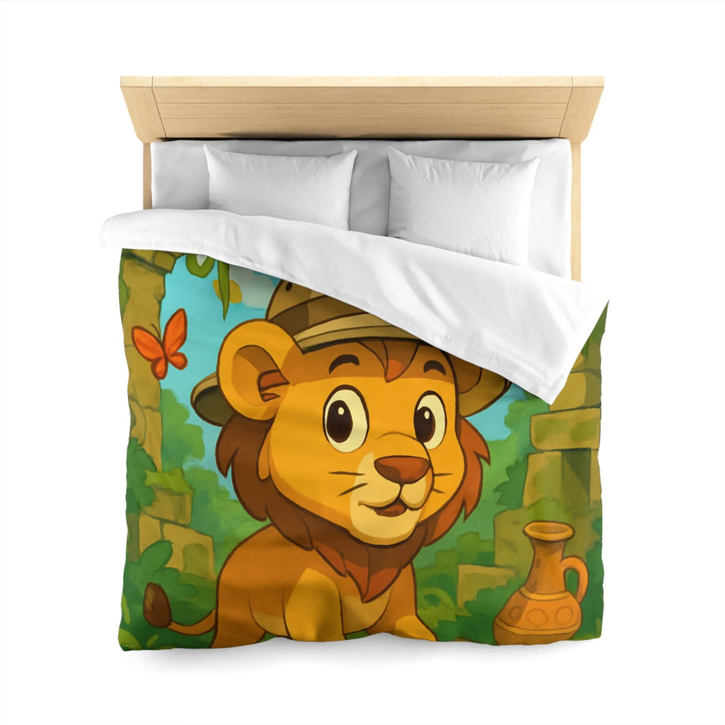 Housse de couette enfant safari lionceau explorateur avec papillons jungle dessin animé
