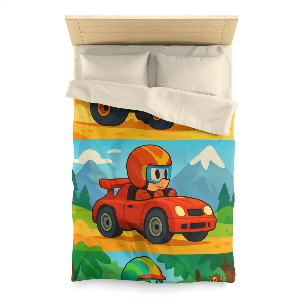 Housse de couette colorée avec motifs de voitures et paysages pour chambre d'enfant