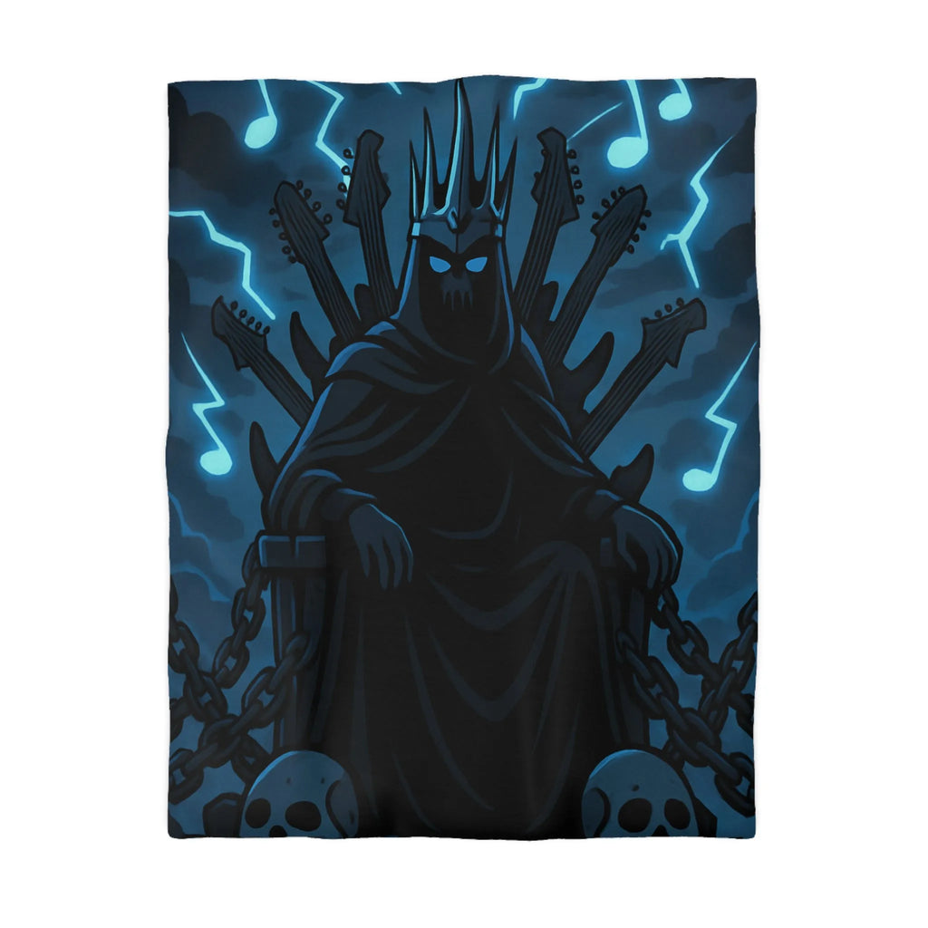 Housse de Couette Gothique Musicien Roi Ténébreux avec Throne de Guitares et Crânes