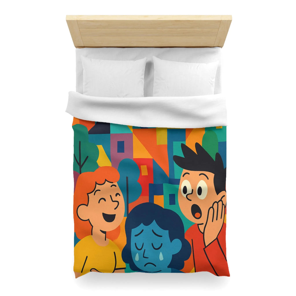 Housse de couette colorée avec scènes joyeuses et tristes pour chambre moderne