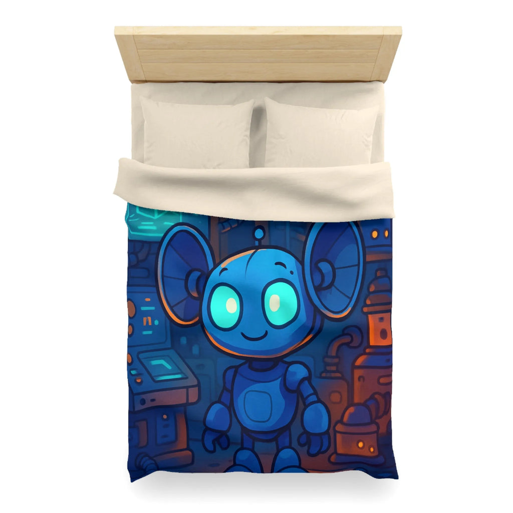 Housse de couette enfant motif robot mignon bleu dans laboratoire futuriste nuit
