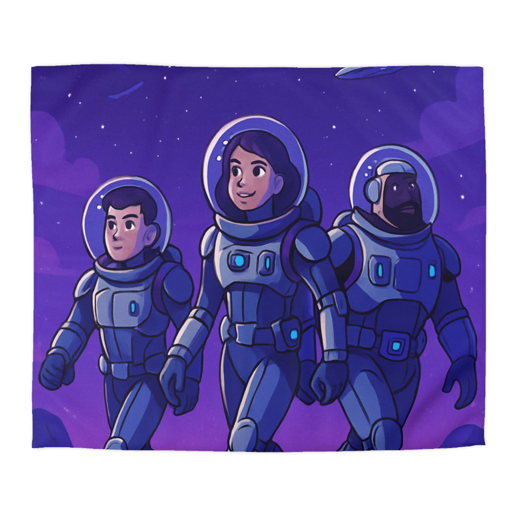 Housse de Couette Spatiale avec Astronautes, Vaisseaux et Étoiles sur Fond Violet