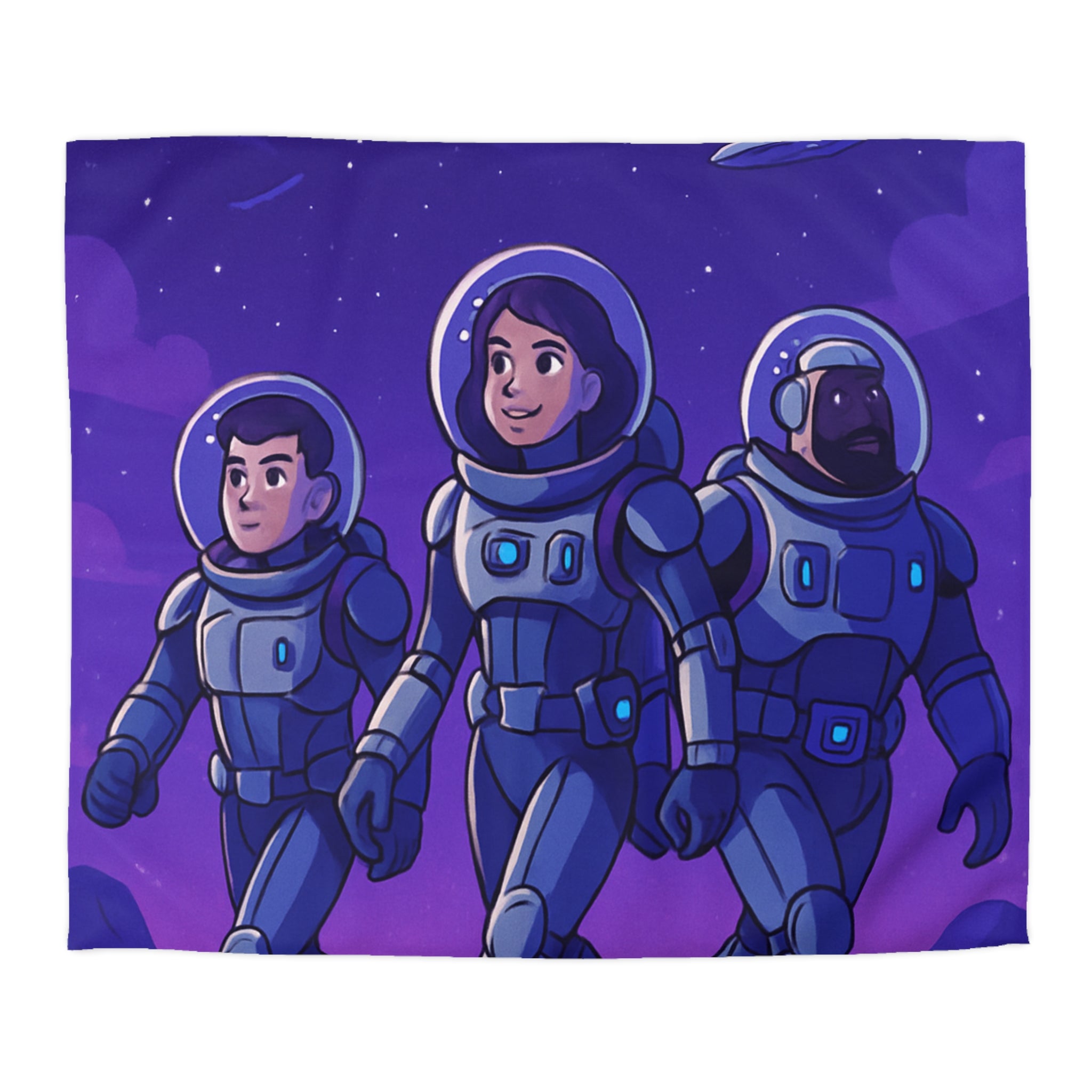 Housse de Couette Spatiale avec Astronautes, Vaisseaux et Étoiles sur Fond Violet