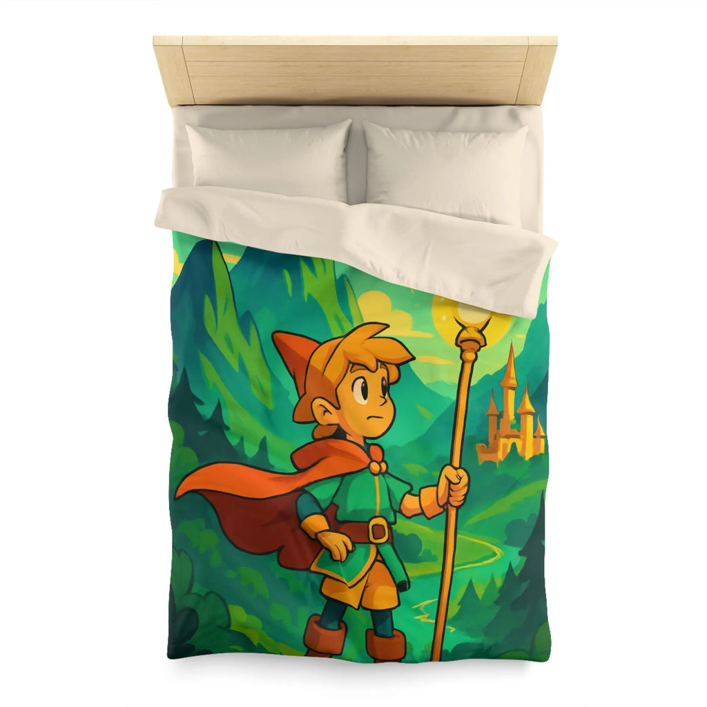 Housse de couette enfant avec illustration magique d'un explorateur et créatures mystiques