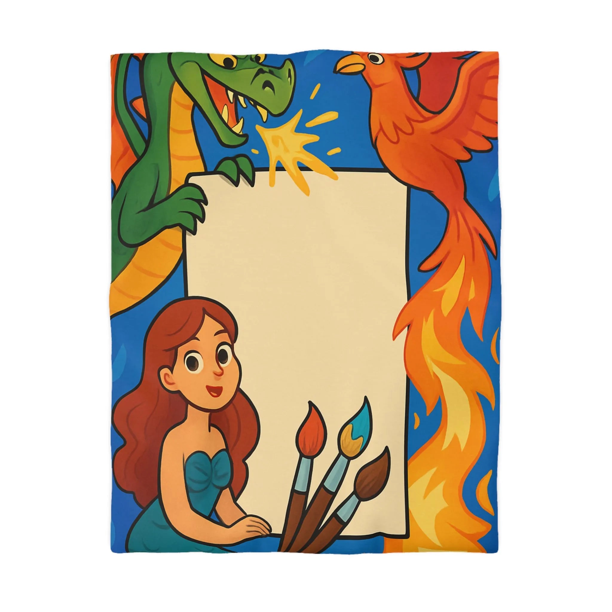 Housse de couette avec dragon, sirène et phénix pour chambre d'enfant artistique