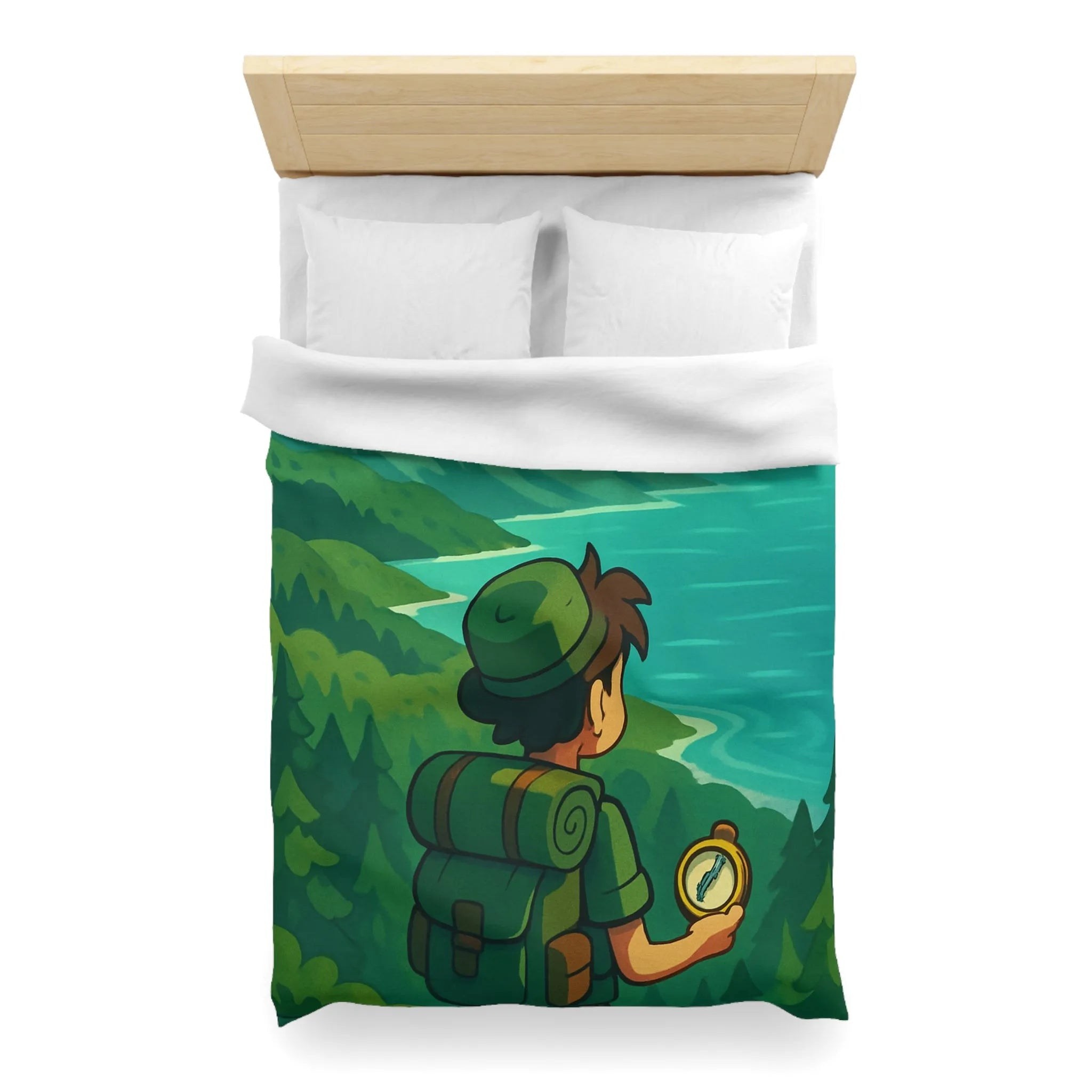 Aventure en montagne pour une housse de couette nature et voyageur contemplatif