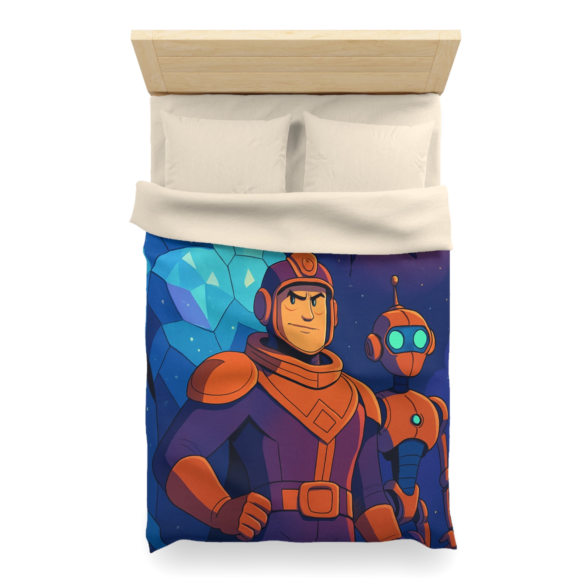 Housse de Couette Space Adventure: Héros, Robot et Alien Sous Lune Éclatante