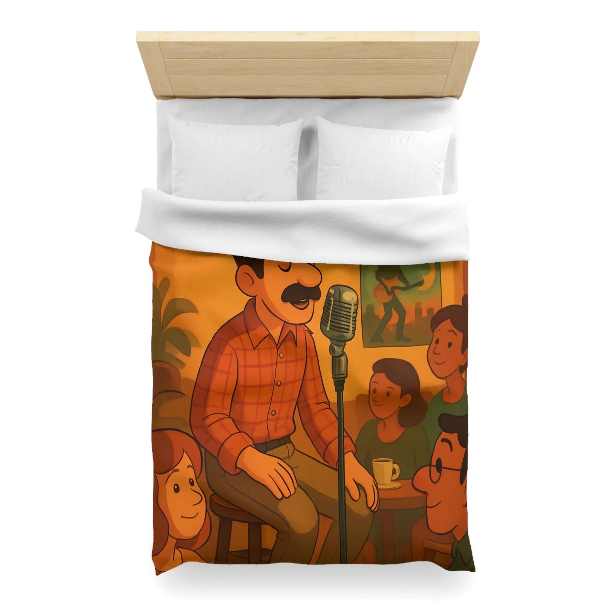 Housse de couette au design rétro avec scène musicale chaleureuse pour ambiance vintage