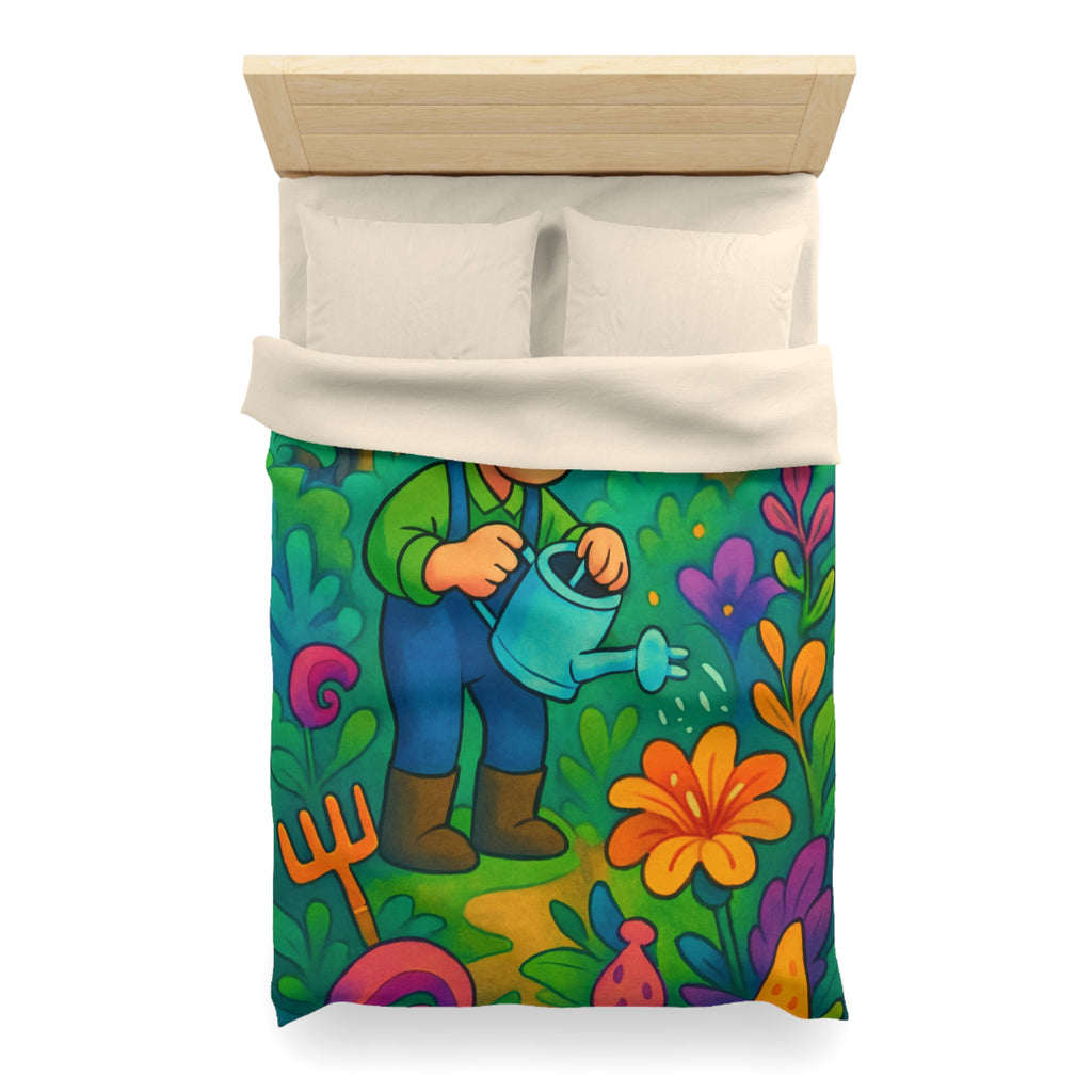 Housse de couette vibrant jardin dessin animé, thème jardinier, ambiance colorée et ludique