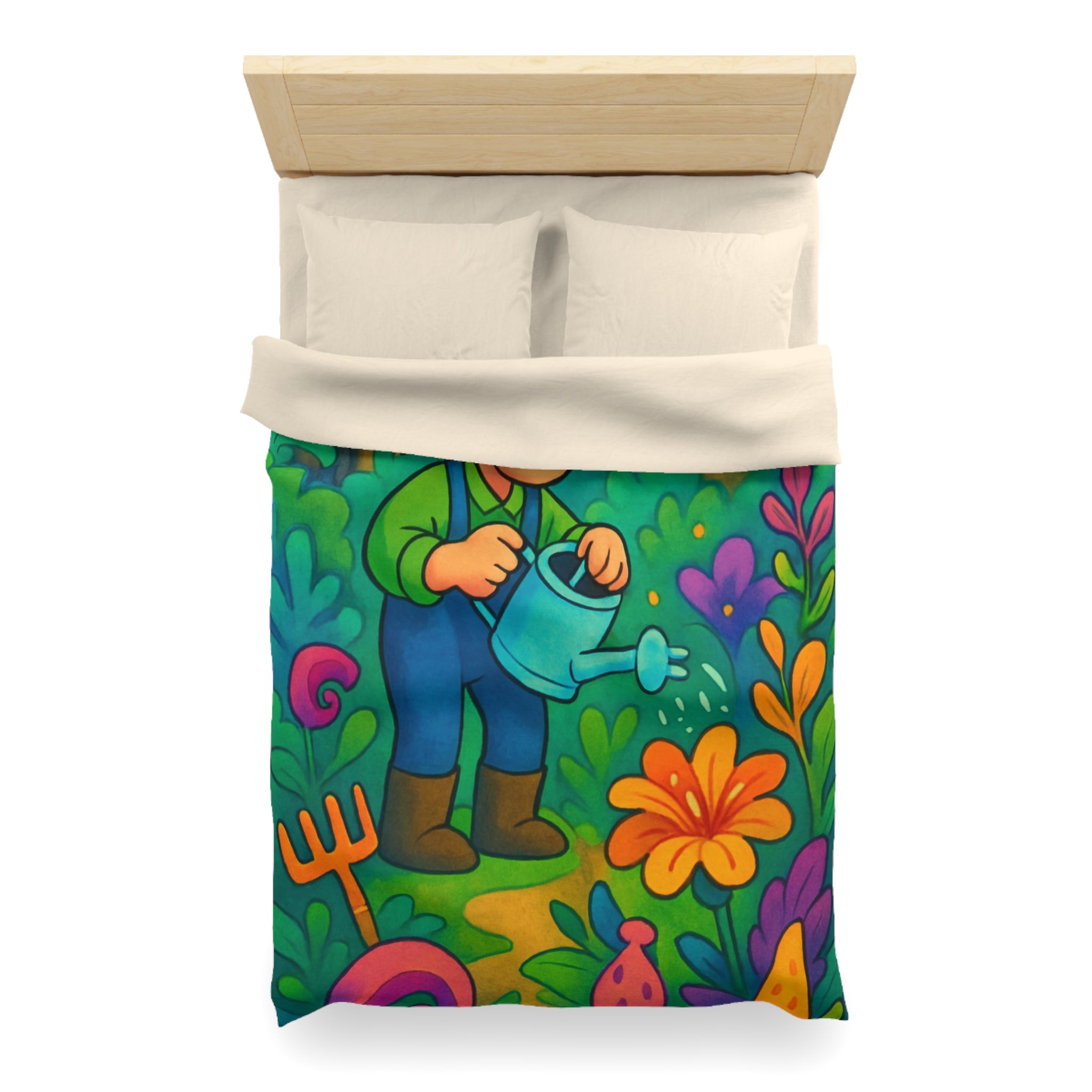 Housse de couette vibrant jardin dessin animé, thème jardinier, ambiance colorée et ludique