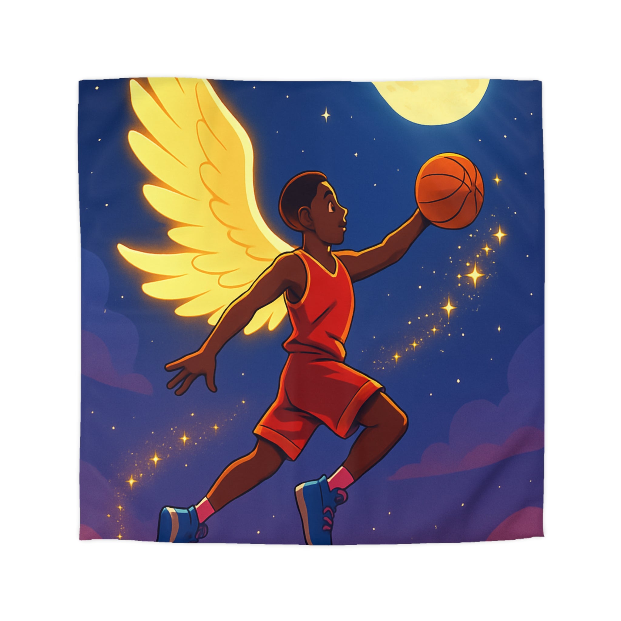 Housse de Couette Unique Baskets d'Ange Volant au Clair de Lune Étoilé