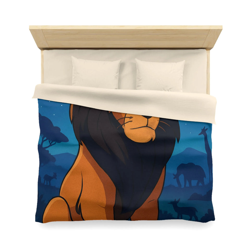 Housse de couette lion majestueux sous lune brillante pour chambre enfant rêveuse et aventurière