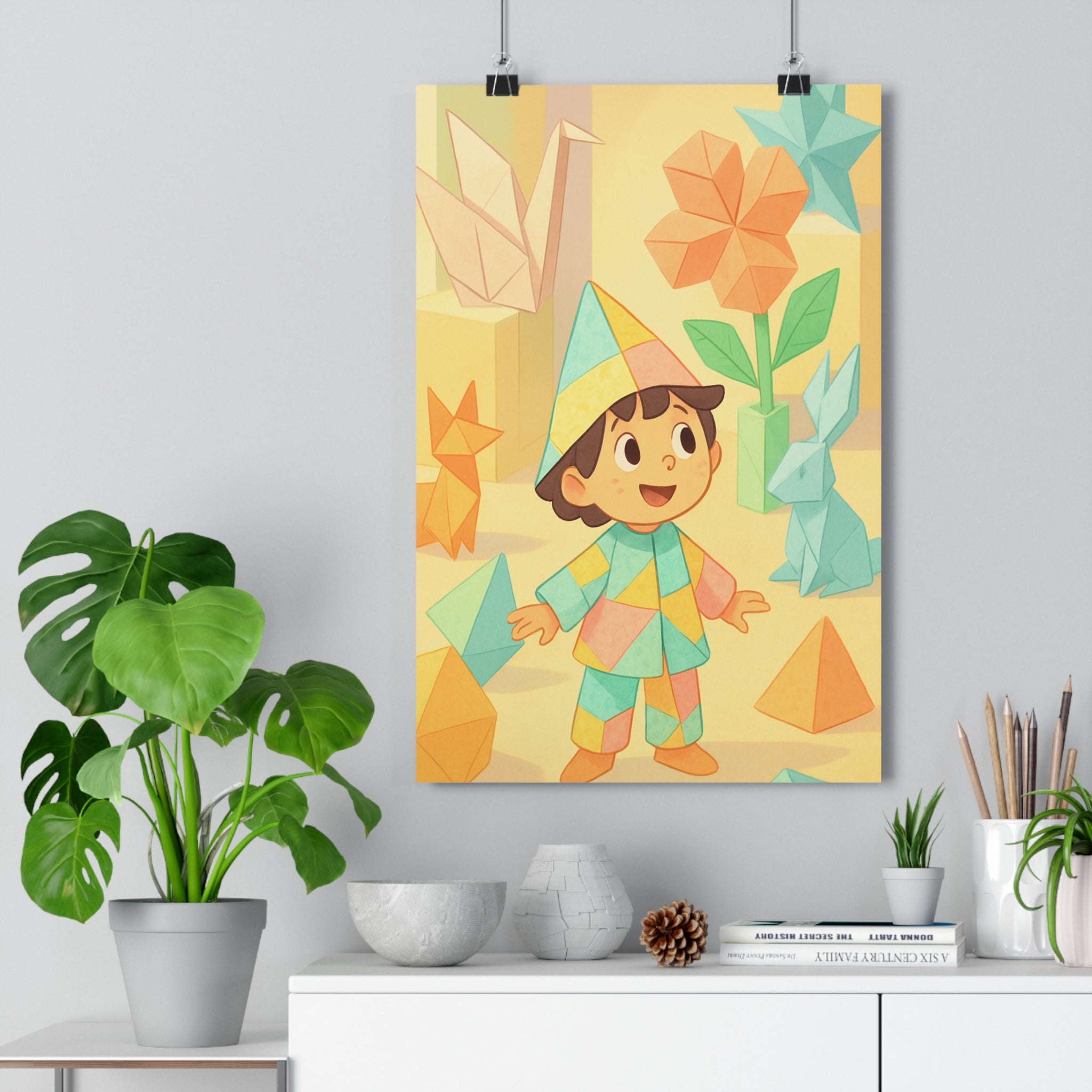 Poster décoratif origami pastel bleu vert joyeux cartoon enfant chambre créative géante ludique personnalisée