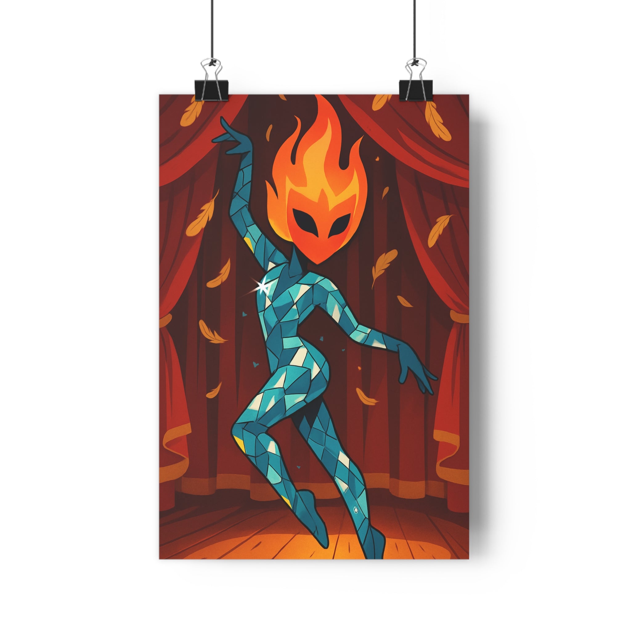 Poster décoratif théâtral baroque bleu rouge visage audacieux salon chambre ambiance artistique unique qualité