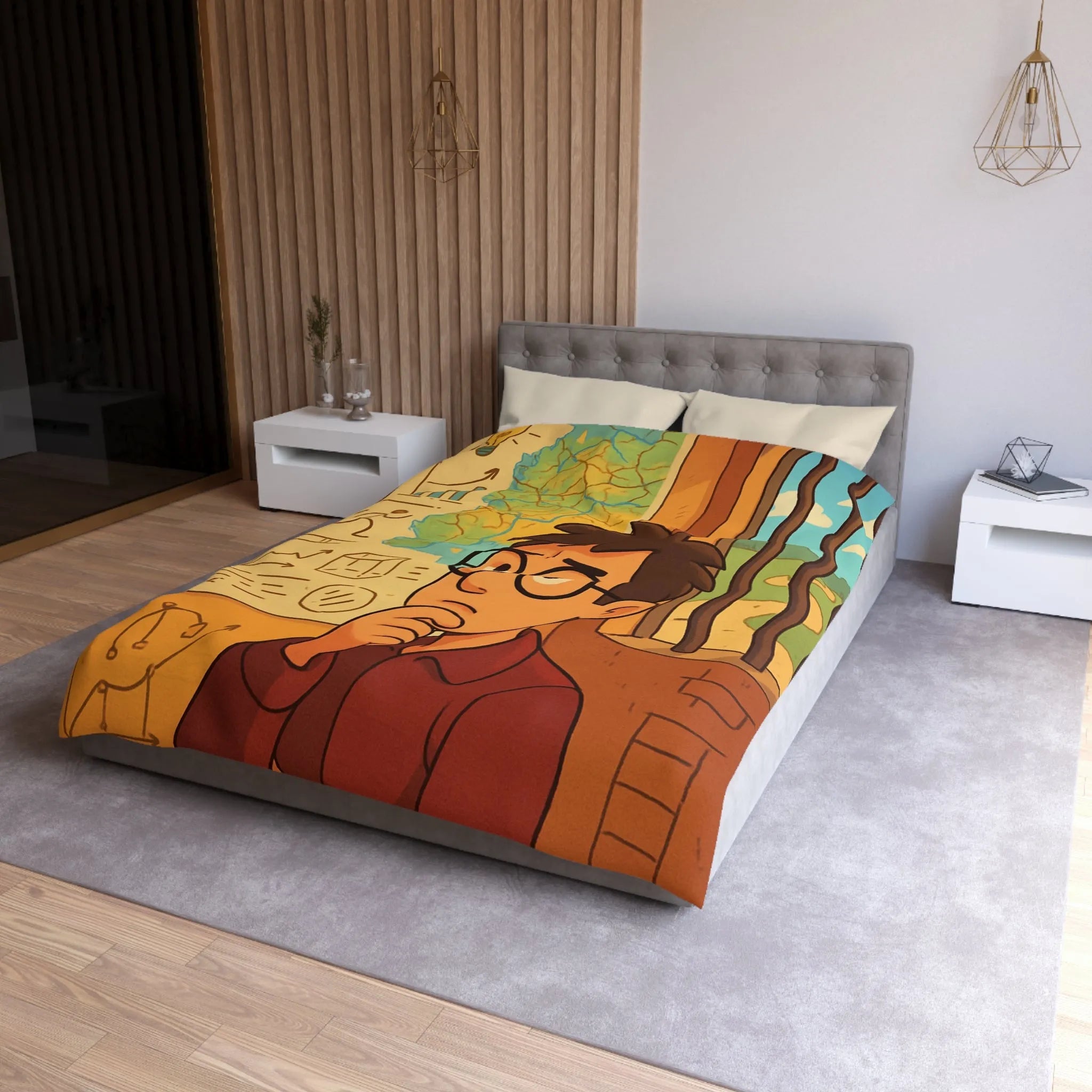 Explorez Une Housse de Couette Inspirée de Cartes et Graphiques pour Esprit Curieux